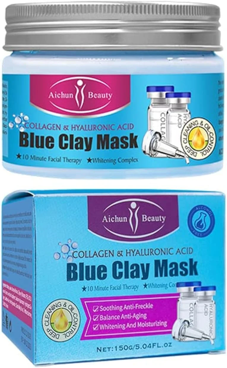 ماسک صورت رسی آیچون بیوتی، پاک کننده عمیق، لایه بردار، تسکین دهنده، ترمیم کننده، مرطوب کننده صورت و ضد جوش (کلاژن و اسید هیالورونیک (آبی))