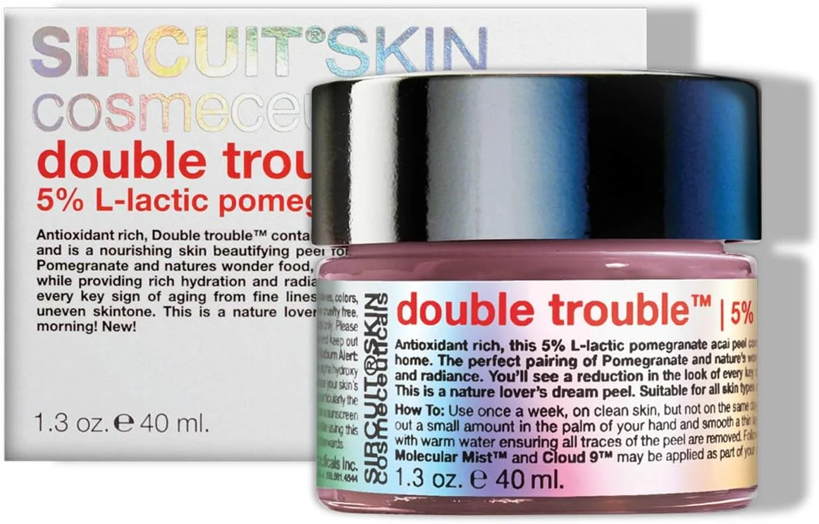 ماسک لایه بردار Sircuit Skin DOUBLE TROUBLE حاوی 5% L-Lactic، انار + لایه بردار آکای - ماسک صورت آبرسان که باعث درخشندگی پوست می شود (37 گرم)