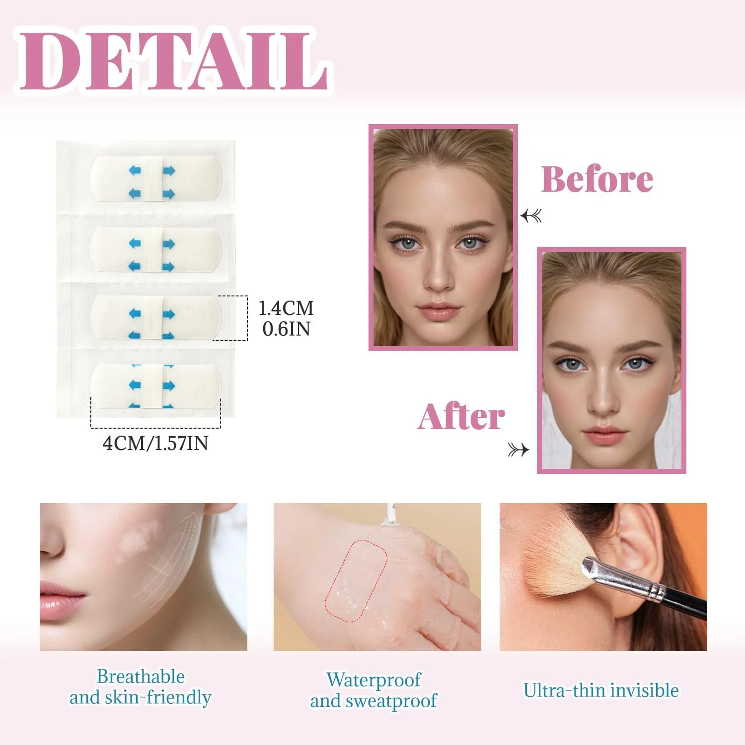 برچسب لیفت صورت نامرئی BOROLA برای ایجاد فوری صورت V شکل، نوارهای لیفتینگ صورت فوق العاده نازک، مات و شفاف برای سفت کردن پوست افتاده، غبغب، چین و چروک ابرو، گونه (40 عدد)