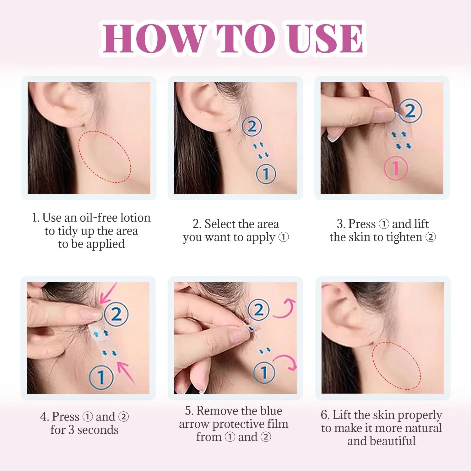 برچسب لیفت صورت نامرئی BOROLA برای ایجاد فوری صورت V شکل، نوارهای لیفتینگ صورت فوق العاده نازک، مات و شفاف برای سفت کردن پوست افتاده، غبغب، چین و چروک ابرو، گونه (40 عدد)