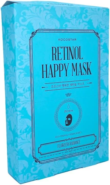 ماسک صورت نقابی خوشحال کننده پوست کوکواستار کره ای حاوی رتینول | بسته 10 عددی | 23 میلی لیتر | 20 دقیقه درمان برای آبرسانی و رطوبت رسانی عمیق