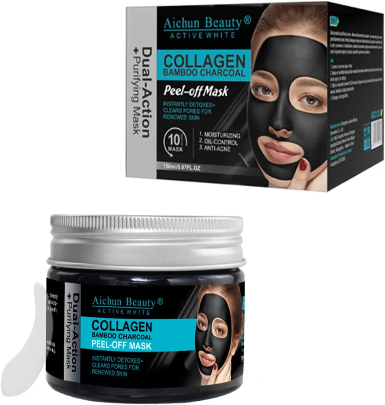 ماسک صورت لایه بردار ذغال بامبو کلاژن آیچون بیوتی، سم زدای فوری، پاک کننده منافذ، مرطوب کننده، کنترل چربی، ضد جوش، 150 میلی لیتر