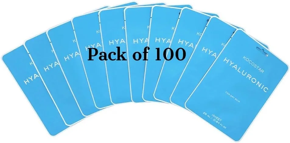 ماسک صورت ورقه‌ای هیالورونیک اسید گیاهی کره‌ای کوکواستار | بسته 100 عددی | 25 میلی‌لیتر | درمان عمیق آبرسانی و افزایش رطوبت برای پوست درخشان