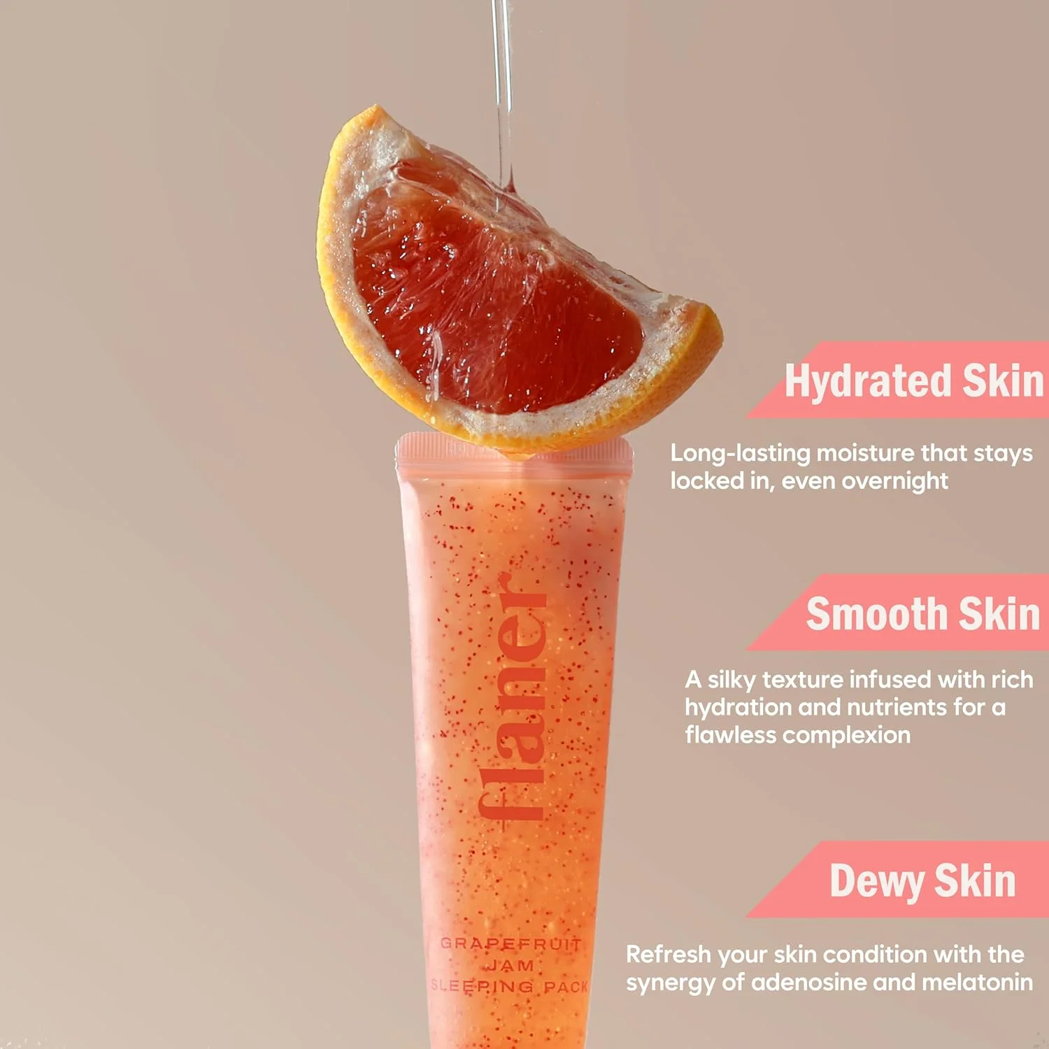 ماسک خواب صورت مربای گریپ فروت flaner - ماسک شبانه احیا کننده صورت، ویتامین C، ملاتونین، آدنوزین، مراقبت از آبرسانی عمیق شبانه، مواد طبیعی، مراقبت از پوست کره ای، 60 میلی لیتر