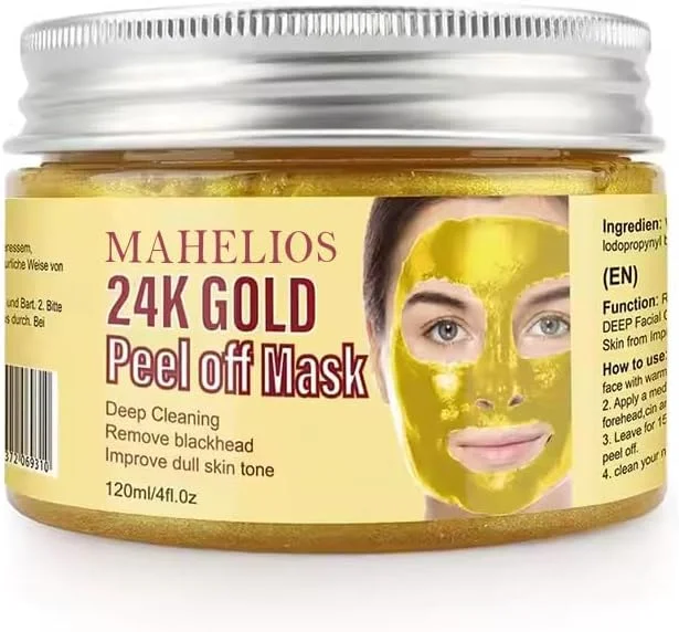 ماسک صورت لایه بردار، از بین برنده جوش های سرسیاه، کاهش دهنده چین و چروک، کوچک کننده منافذ، کنترل چربی پوست، ماسک طلای 24 عیار، ضد پیری، پاک کننده عمیق، کاهش دهنده خطوط ریز 120 میلی لیتر