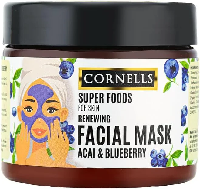 ماسک صورت کرنلز ولنس سوپر فودز حاوی آکای و بلوبری 400 گرم، ماسک صورت غنی از آنتی اکسیدان، درمان پوست، روشن کننده، غیر چرب، فرمول آبرسان، مناسب برای انواع پوست