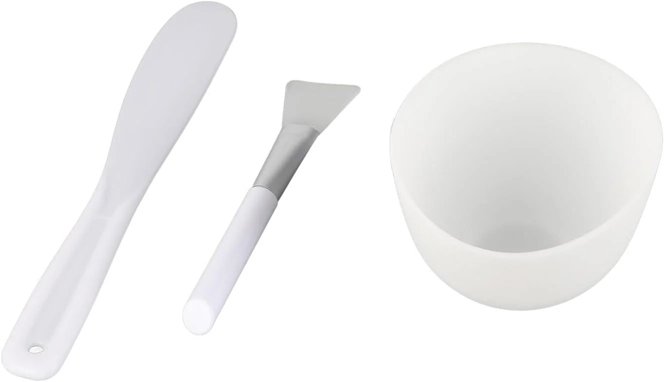 ست ابزار مخلوط کردن ماسک صورت 3 تکه شامل کاسه، برس سیلیکونی و کاردک