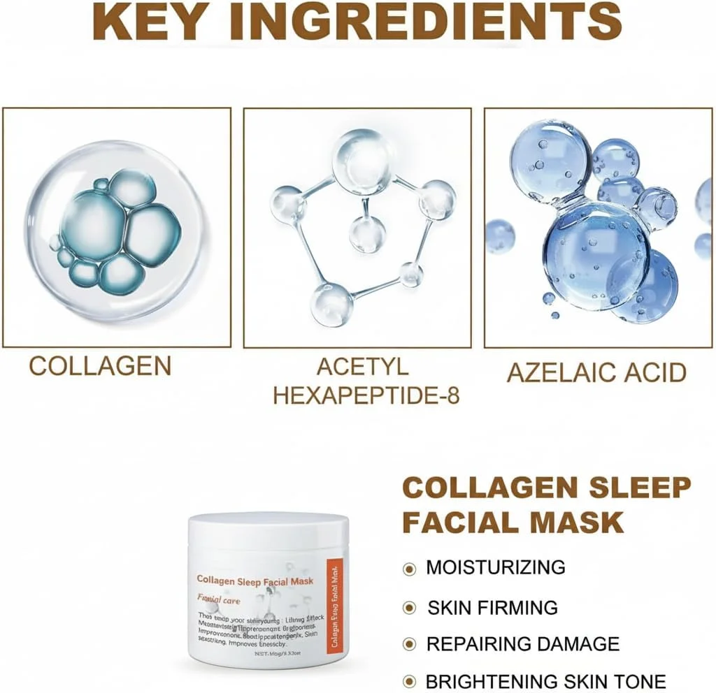 ماسک کلاژن - ماسک شب کلاژن - ماسک های ضد چروک کلاژن عمیق - ماسک صورت زیبایی ضد پیری، سفت کننده و مغذی صورت 100 گرم