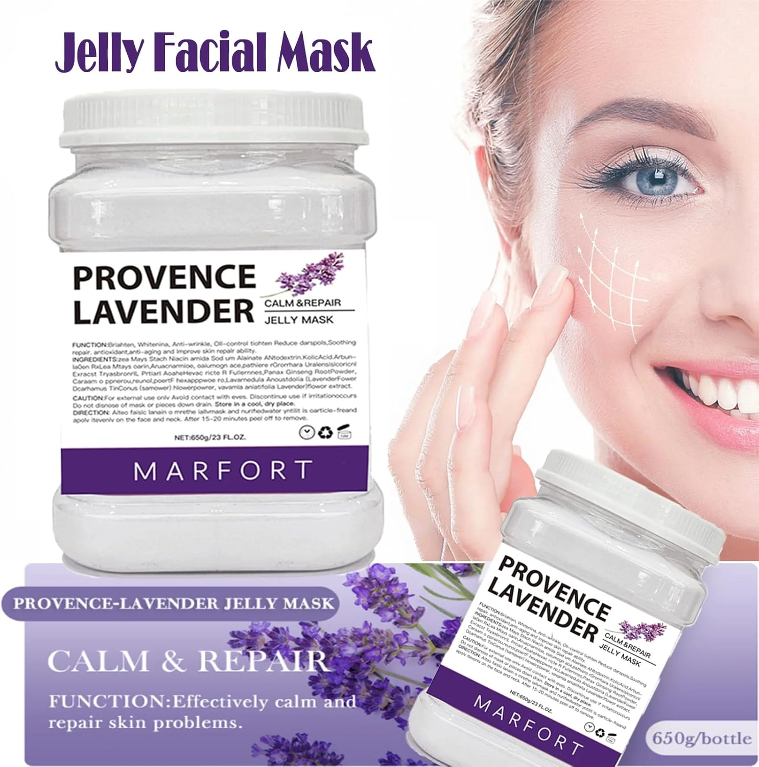 ماسک ژله ای صورت، پودر لایه بردار، ماسک های صورت هیدروژل، مراقبت از پوست مختلط، مرطوب کننده و اسپا حرفه ای، 23 Fl Oz (اسطوخودوس)