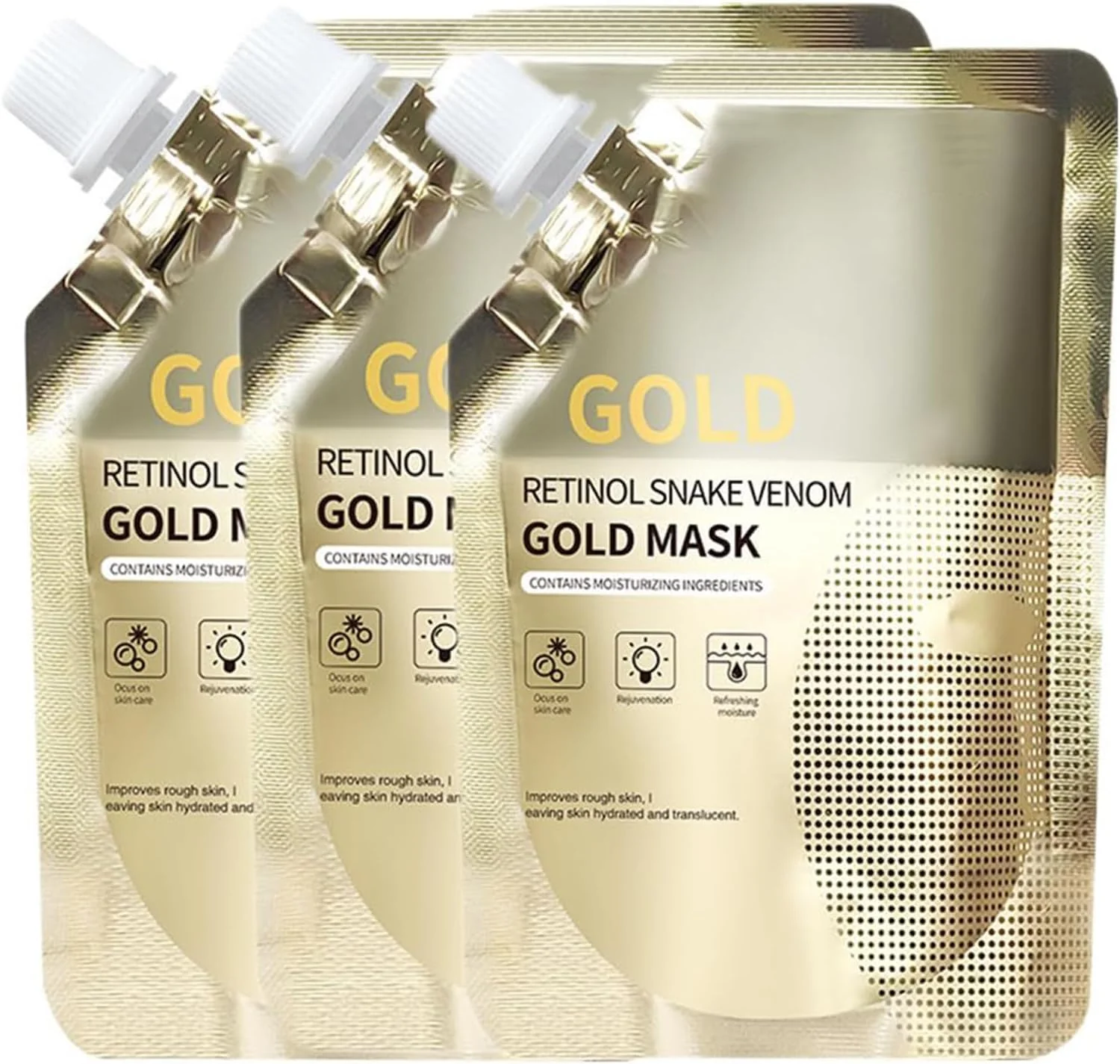 ماسک طلای پپتید سم مار رتینول گروسپه، ضد پیری، شفاف کننده و مرطوب کننده، بهبود پوست زبر، ماسک لایه بردار، سفت کننده، مرطوب کننده، تقویت کننده و مغذی پوست (3 عدد)
