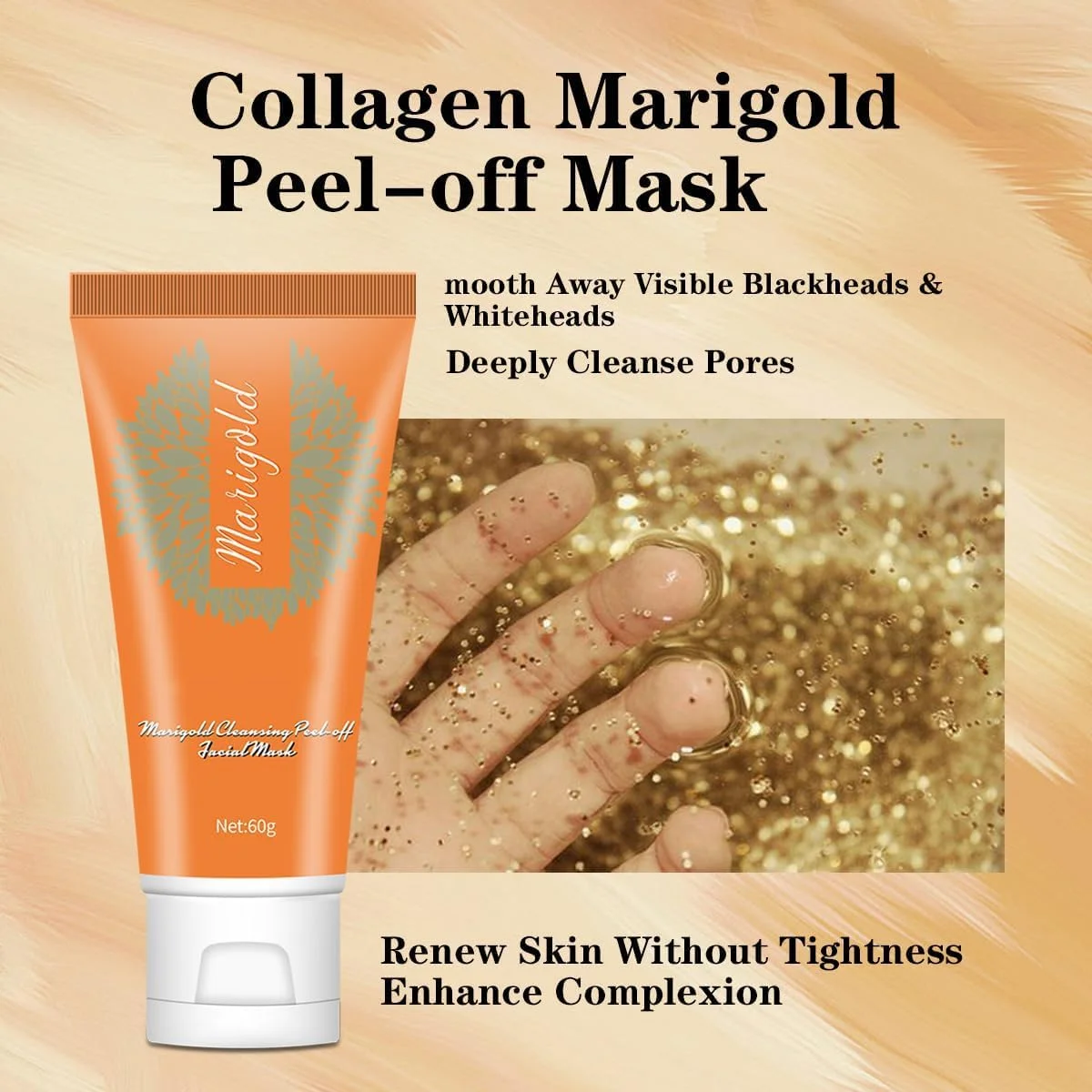 ماسک صورت لایه بردار کالاندولا آزونی، ماسک کوچک کننده منافذ پوست، ماسک لایه بردار صورت، ماسک طلایی لایه بردار صورت، پاک کننده عمیق منافذ جوش های سرسیاه بینی صورت، مناسب برای انواع پوست