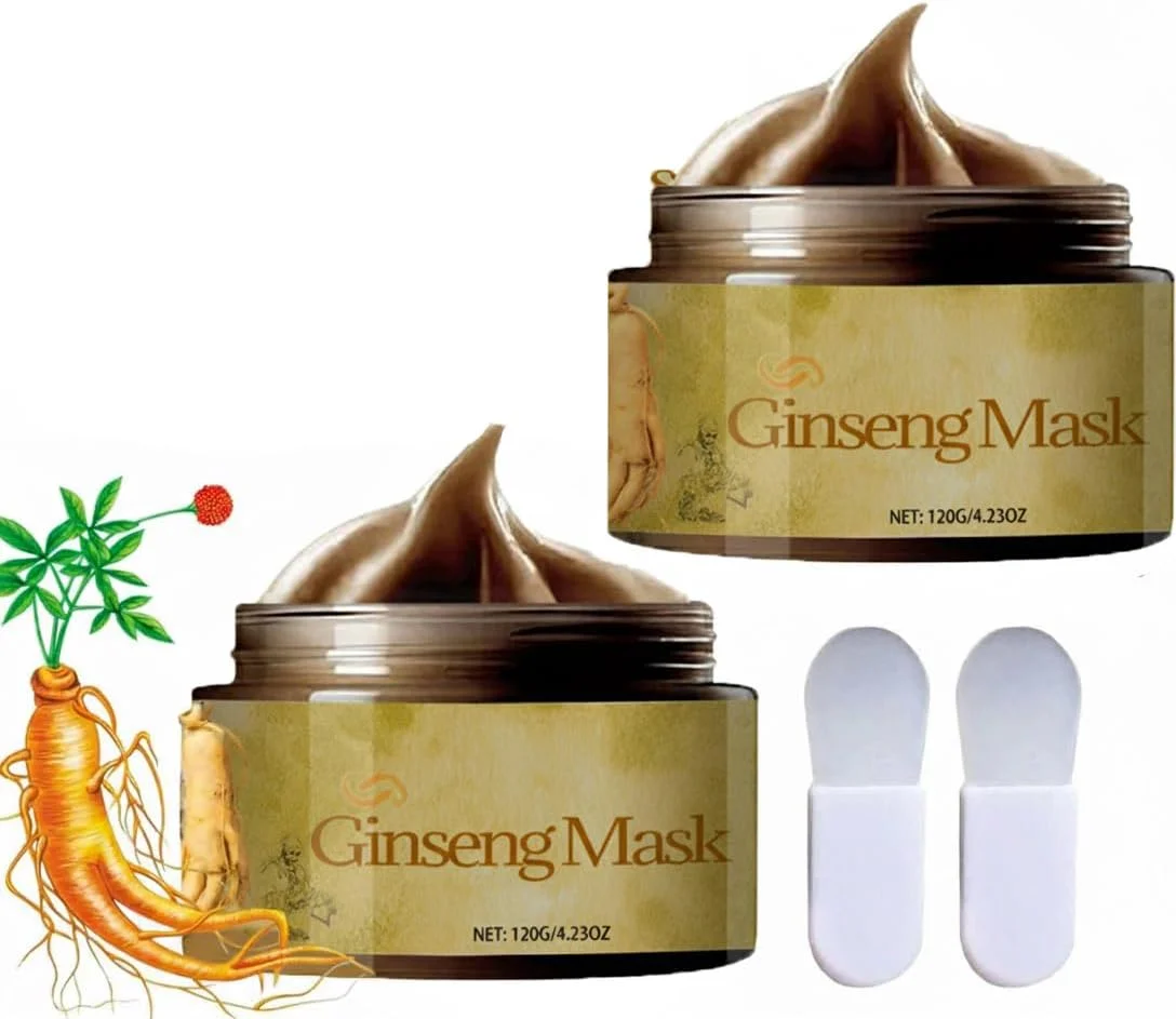 ماسک صورت ورقه ای جینسینگ، 2 عدد ماسک گیاهی طبیعی جینسینگ، ضد پیری، لایه بردار و پاک کننده پوست های مرده، پاک کننده جوش های سرسیاه و منافذ، پاک کننده عمیق برای انواع پوست برای جوش های سرسیاه، آلودگی ها و چربی