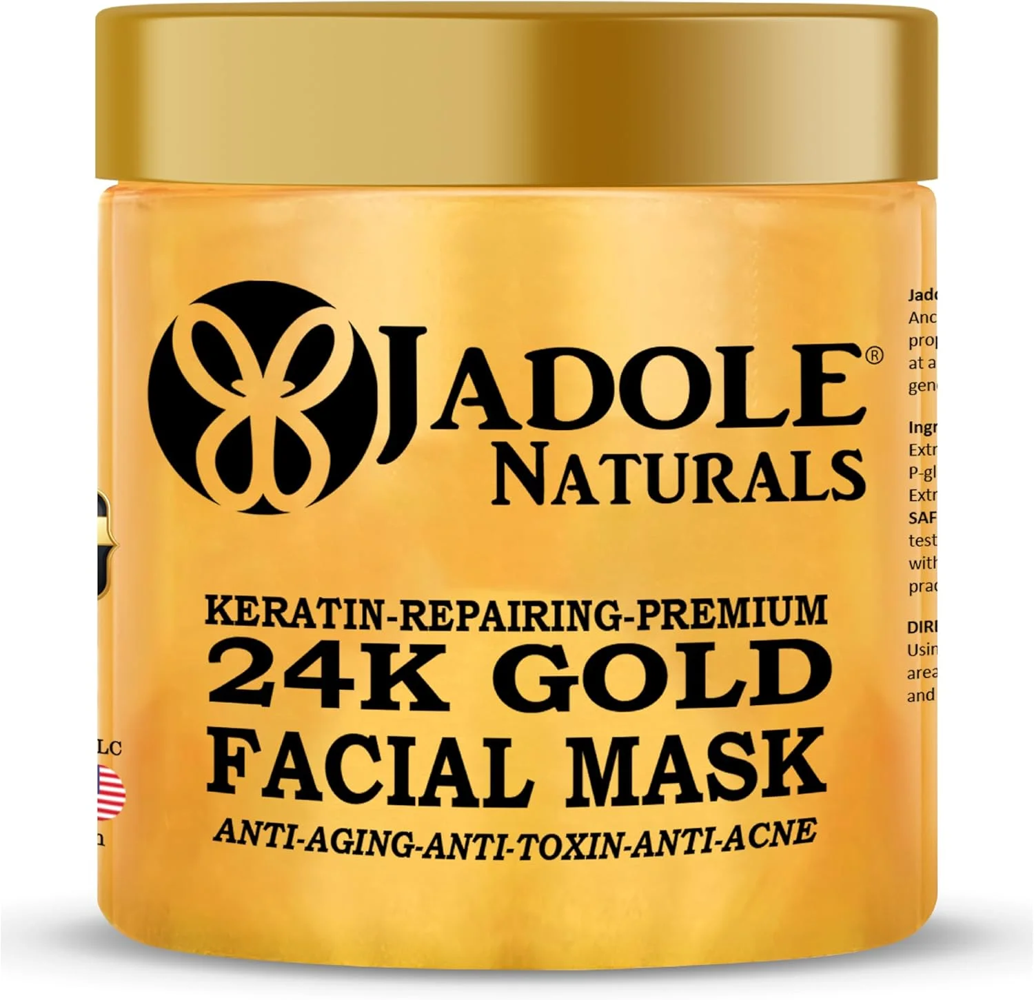 ماسک صورت طلای ۲۴ عیار Jadole Naturals - ۲۵۰ گرم | فرمول باستانی برای کاهش خطوط ریز و چین و چروک | ماسک لوکس برای پوستی جوان و درخشان، تقویت کلاژن | درمان مراقبت از پوست ضد پیری