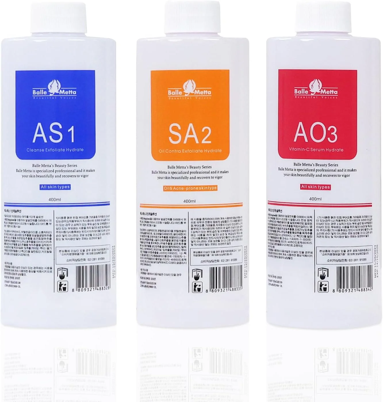 محلول لایه بردار آکوا AS1 SA2 AO3، سرم زیبایی مراقبت از پوست صورت درم ابریژن حرفه ای برای دستگاه ماسک صورت مراقبت از پوست حباب کوچک - 400 میلی لیتر در هر بطری