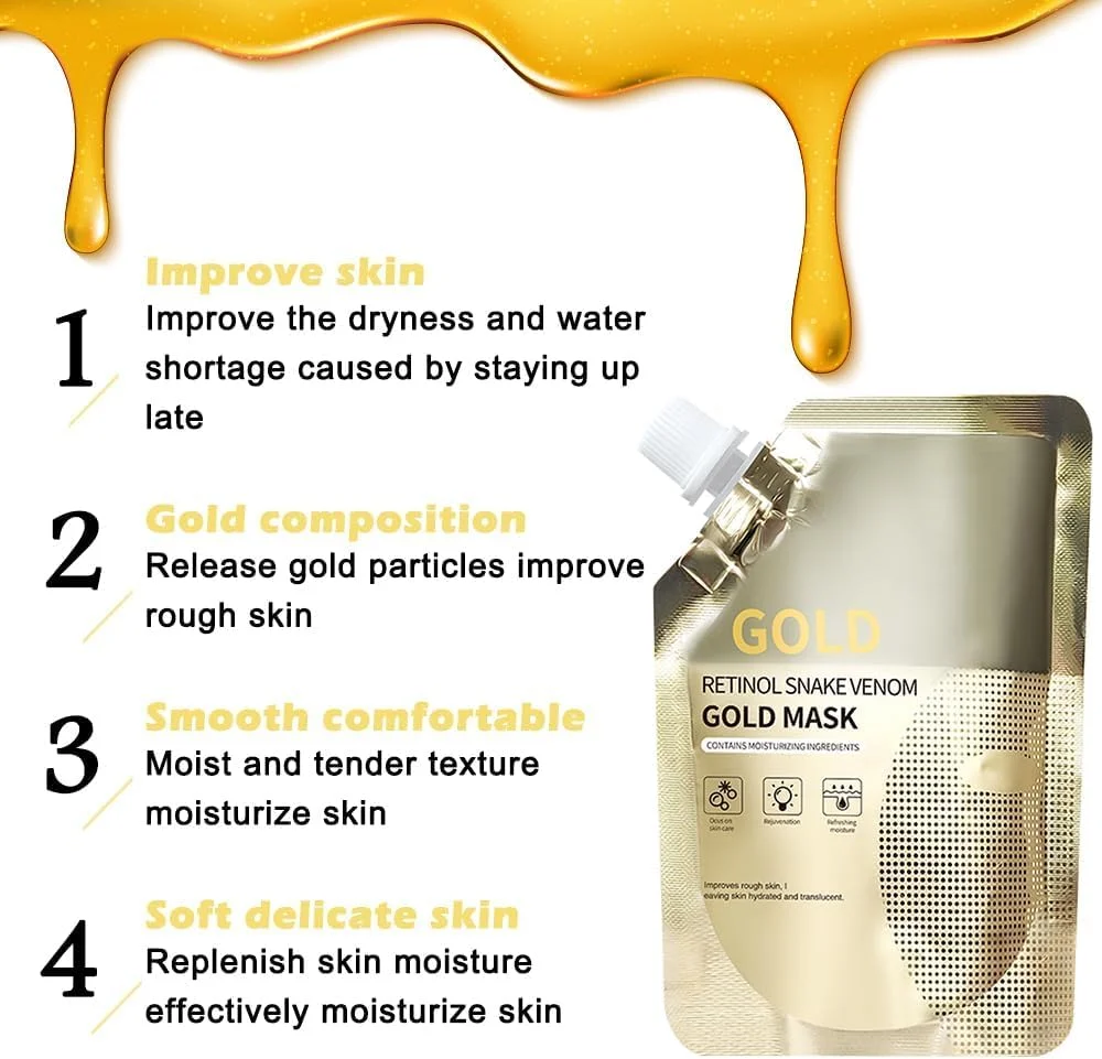 ماسک طلایی KASTWAVE، 2 عدد ماسک لایه بردار حاوی رتینول و سم مار، ضد پیری، لیفتینگ، روشن کننده و احیا کننده، از بین برنده جوش های سرسیاه، آلودگی و چربی برای بانوان