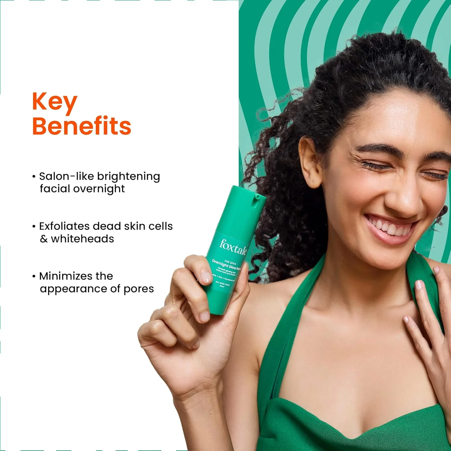 ماسک شبانه درخشان کننده پوست FoxTale حاوی 2% گلیکولیک + 2% لاکتیک اسید با AHA، PHA و پروویتامین B5، فیشیال 30 ثانیه ای برای روشن کنندگی مشابه سالن، برای پوست صاف، نرم و شفاف، مناسب آقایان و بانوان، 30 میلی لیتر، سبز ماسک شبانه درخشان کننده پوست FoxTale حاوی 2% گلیکولیک + 2% لاکتیک اسید با AHA، PHA و پروویتامین B5، فیشیال 30 ثانیه ای برای روشن کنندگی مشابه سالن، برای پوست صاف، نرم و شفاف، مناسب آقایان و بانوان، 30 میلی لیتر، سبز