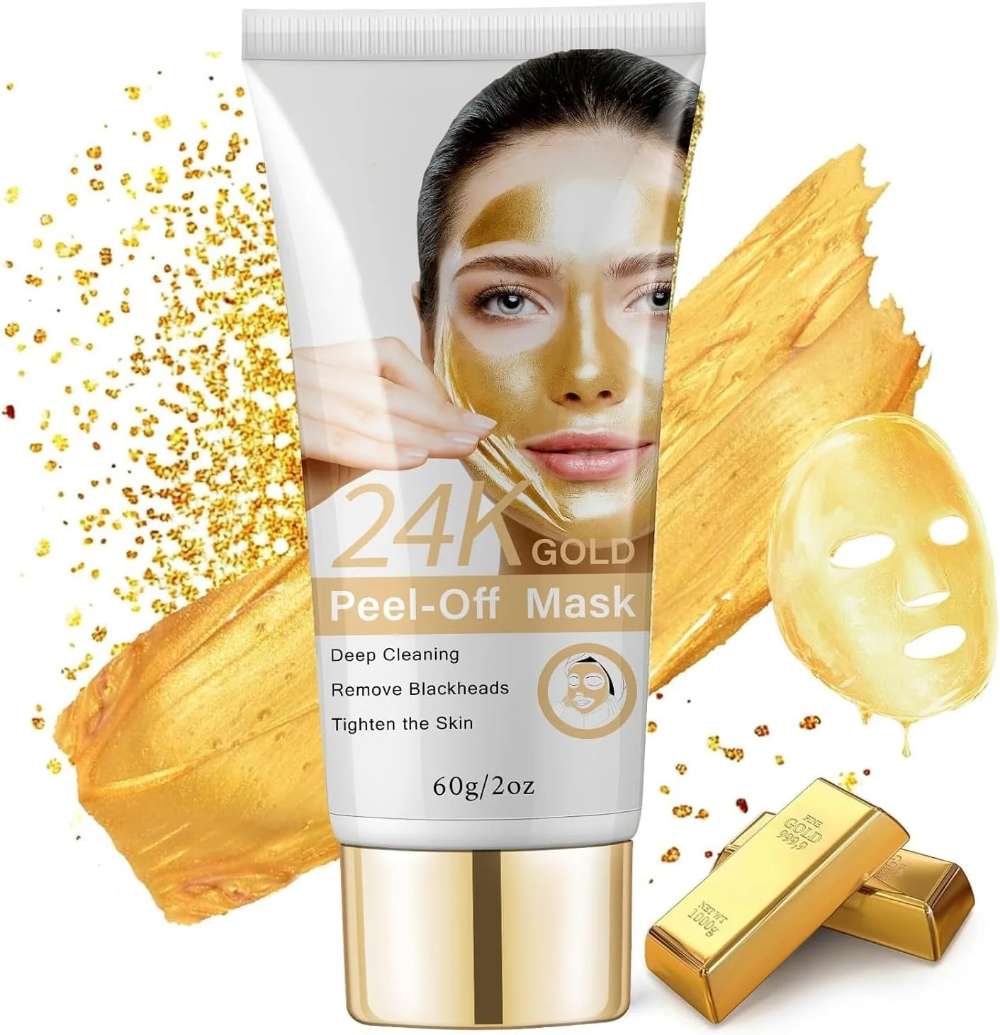 ماسک صورت لایه بردار طلای 24 عیار، پاک کننده جوش های سرسیاه، ضد چروک، ماسک صورت ضد پیری، پاکسازی عمیق پوست، تصفیه آکنه، کاهش خطوط ریز، ماسک لایه بردار مراقبت از پوست