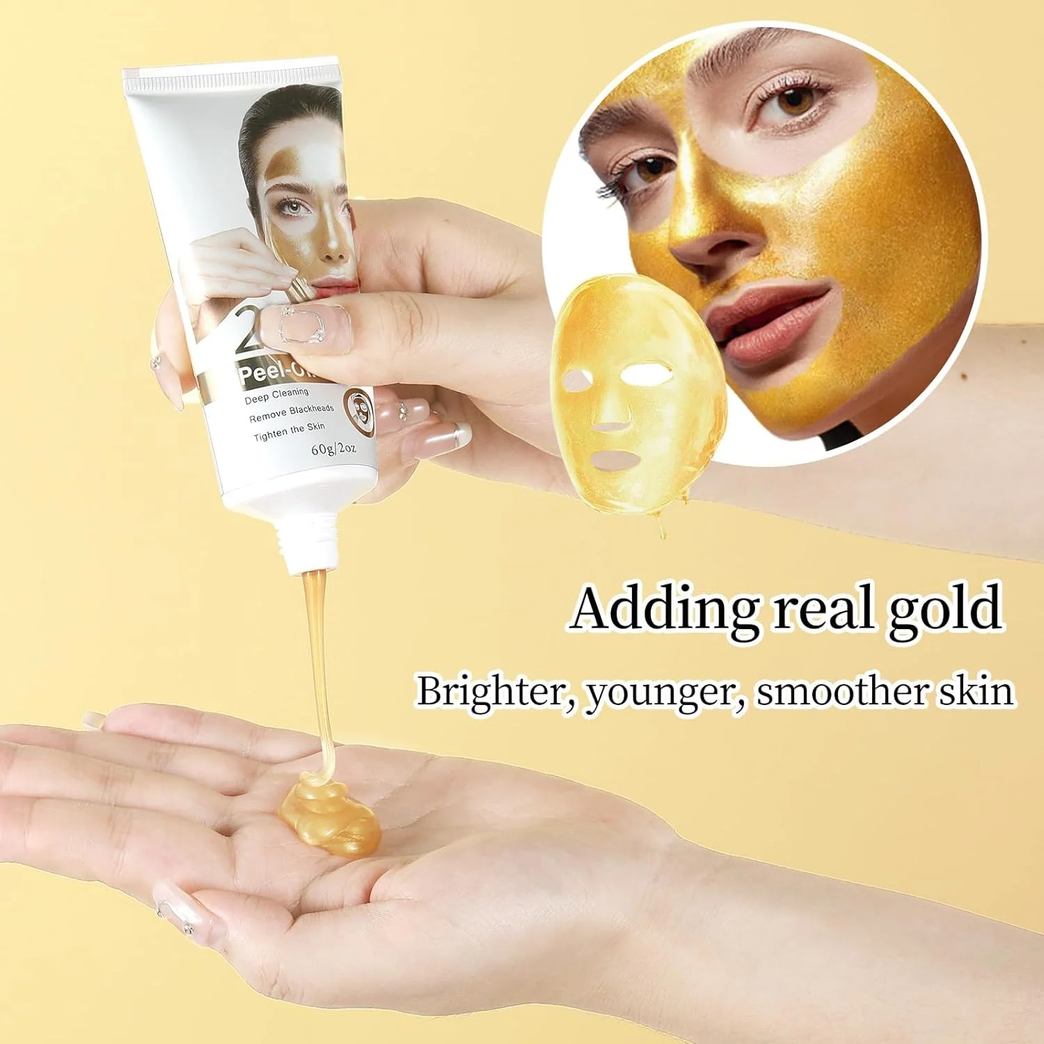 ماسک صورت لایه بردار طلای 24 عیار، پاک کننده جوش های سرسیاه، ضد چروک، ماسک صورت ضد پیری، پاکسازی عمیق پوست، تصفیه آکنه، کاهش خطوط ریز، ماسک لایه بردار مراقبت از پوست