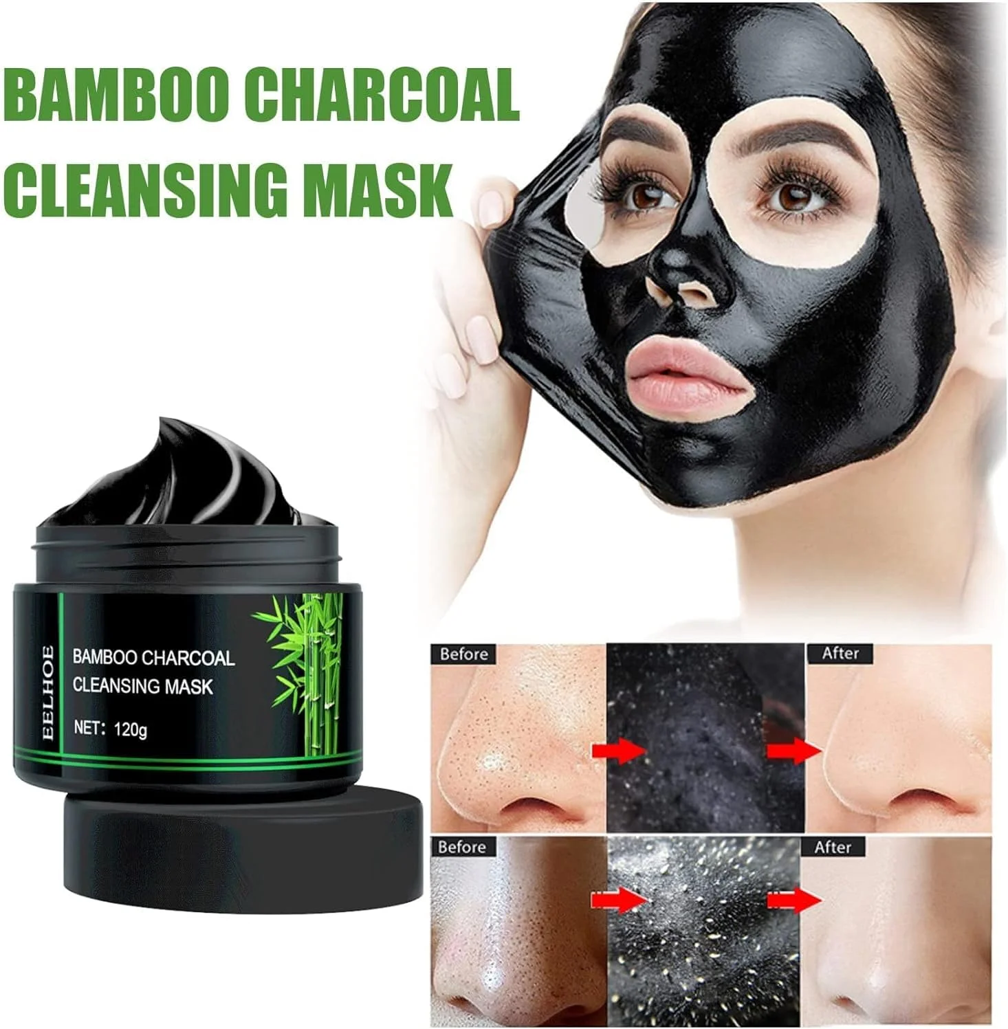 ماسک پاک کننده جوش سرسیاه، ماسک لایه بردار صورت، ماسک زغال بامبو، ماسک پاک کننده عمیق صورت برای آقایان یا بانوان - مراقبت از پوست با ماسک صورت