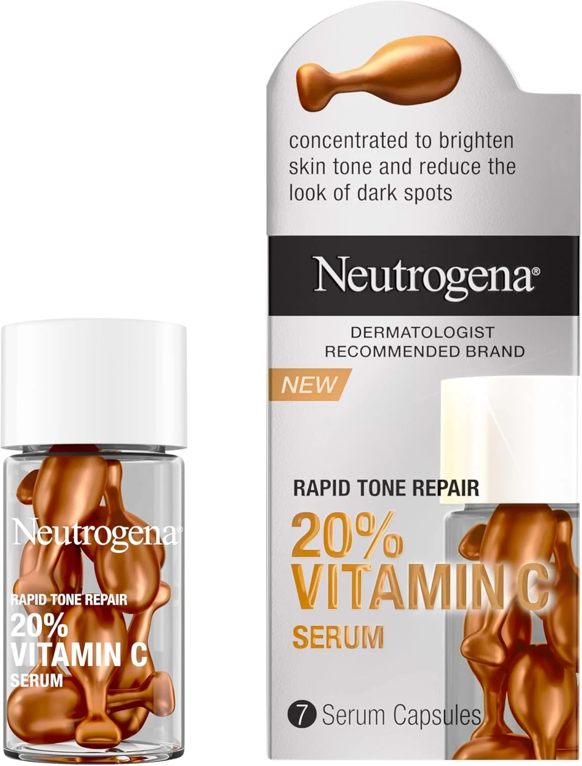 کپسول سرم صورت ویتامین C 20% نوتروژینا رپید تون ریپیر، سرم صورت روزانه با ویتامین C برای کمک به روشن شدن رنگ پوست و کاهش ظاهر لکه های تیره، 7 عدد