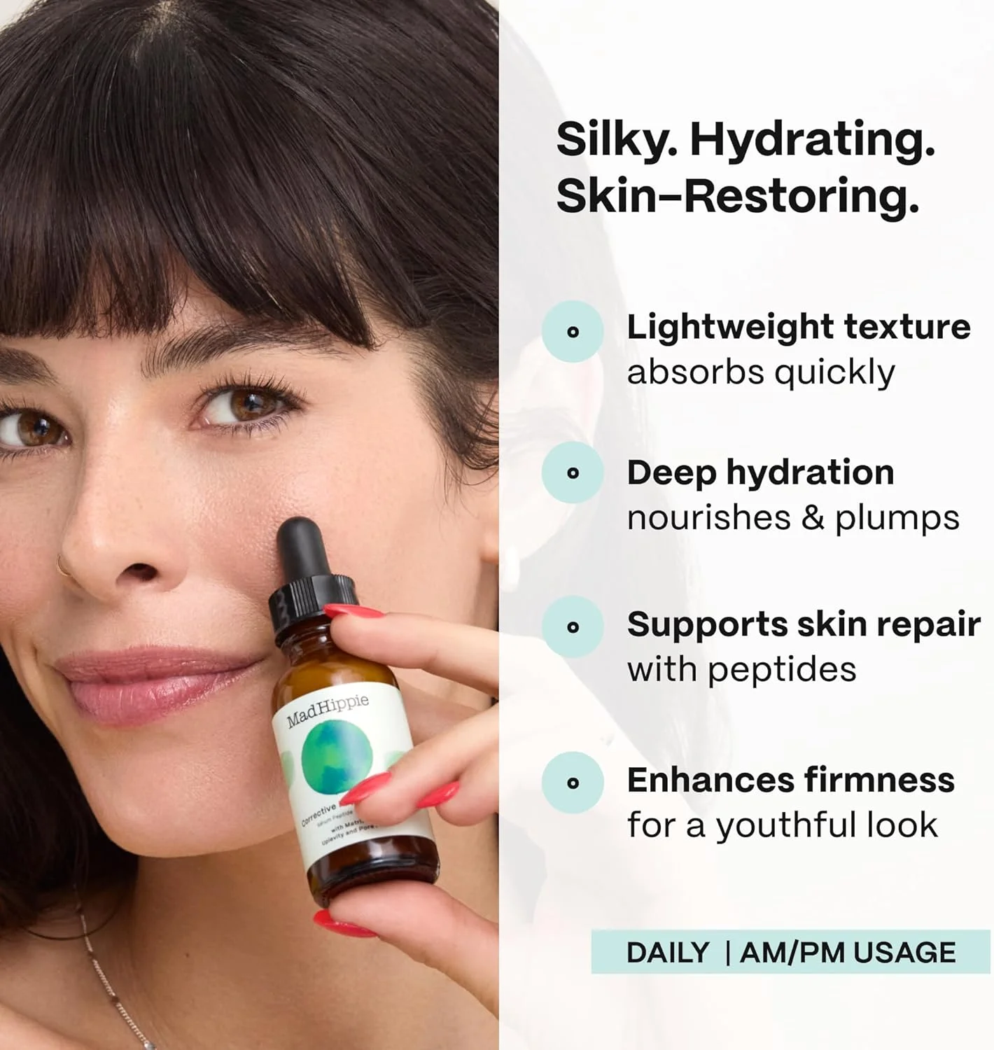 سرم پپتیدی اصلاح کننده صورت و گردن مد هیپی - پوست جوان تر برای بانوان، کمپلکس پپتید با ماتریکسیل برای ترمیم کلاژن، کاهش منافذ صورت و سرم سفت کننده پوست، 30 میلی لیتر سرم پپتیدی اصلاح کننده صورت و گردن مد هیپی - پوست جوان تر برای بانوان، کمپلکس پپتید با ماتریکسیل برای ترمیم کلاژن، کاهش منافذ صورت و سرم سفت کننده پوست، 30 میلی لیتر