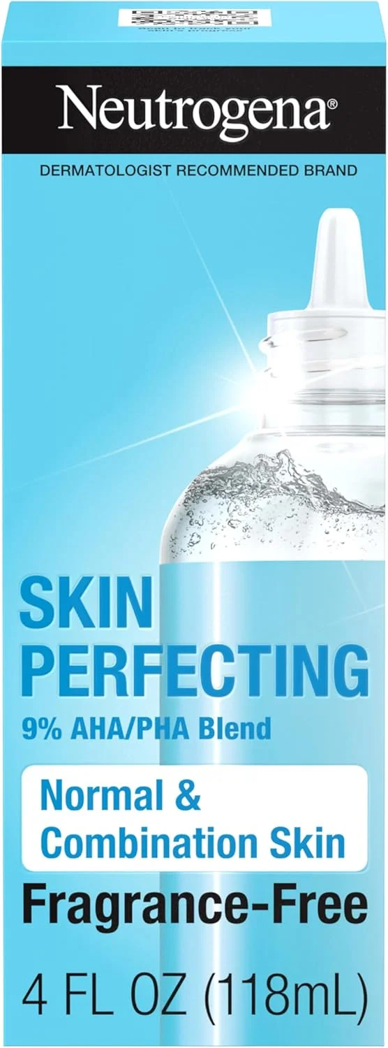 مایع لایه بردار روزانه صورت نوتروژینا Skin Perfecting با 9% AHA/PHA مناسب پوست نرمال و مختلط، لایه بردار بدون نیاز به آبکشی، فاقد چربی و عطر، 118 میلی لیتر