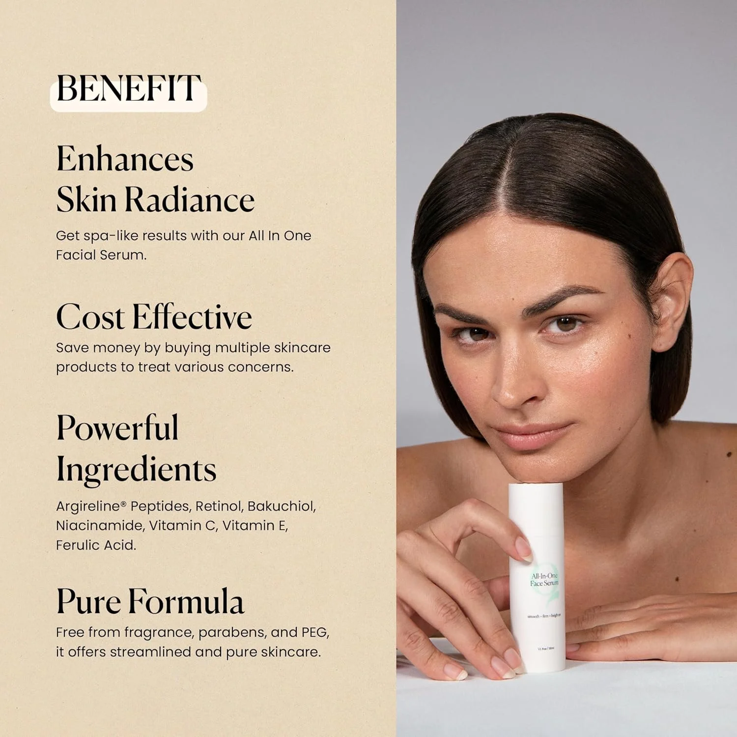 سرم هیالورونیک اسید همه کاره کیور برای صورت، سرم صورت حاوی نیاسینامیدها، رتینول، لاکتیک و ماندلیک اسید، باکوچیول، پپتیدها و ویتامین C، فرموله شده برای | خطوط ریز | چروک | لکه های تیره