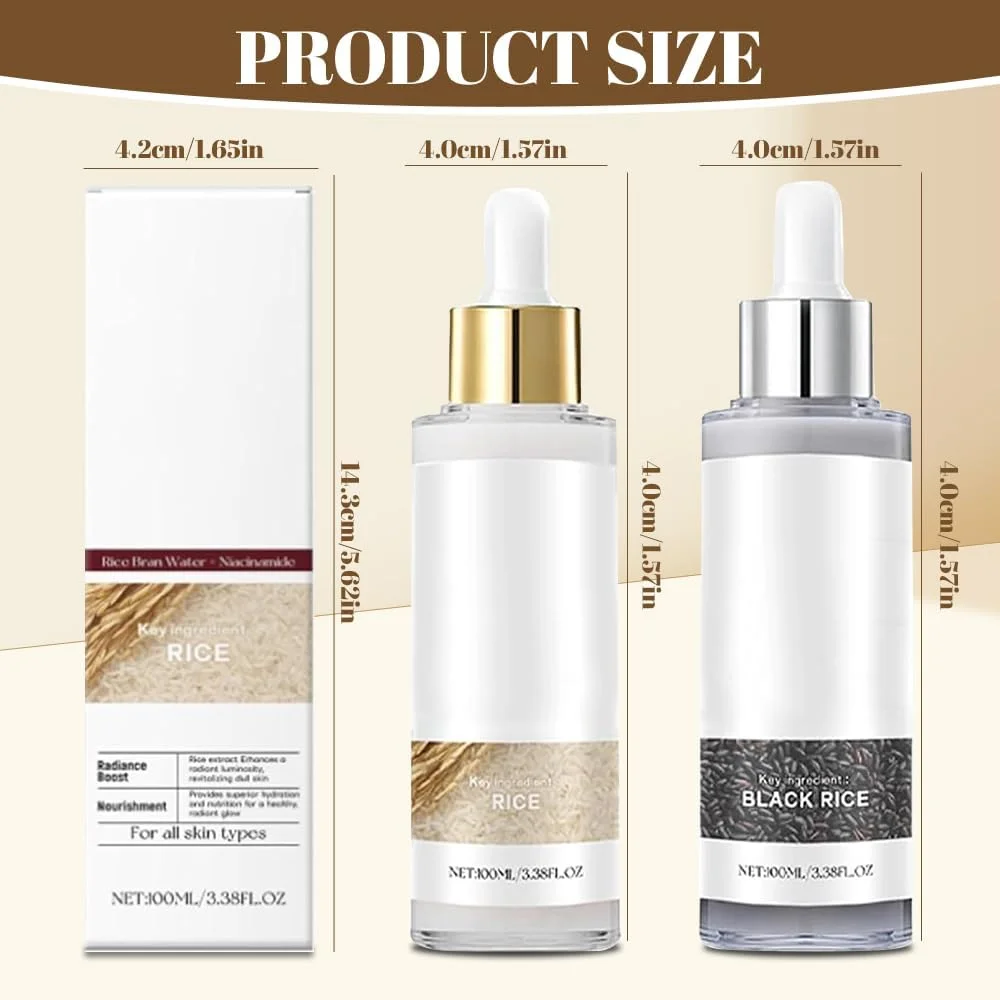 آمپول برنج درخشان کننده پوست، لایه بردار صورت با برنج سیاه و سفید، اسکراب صورت برای انواع پوست، صاف کننده رنگ پوست، مرطوب کننده (2 عدد)