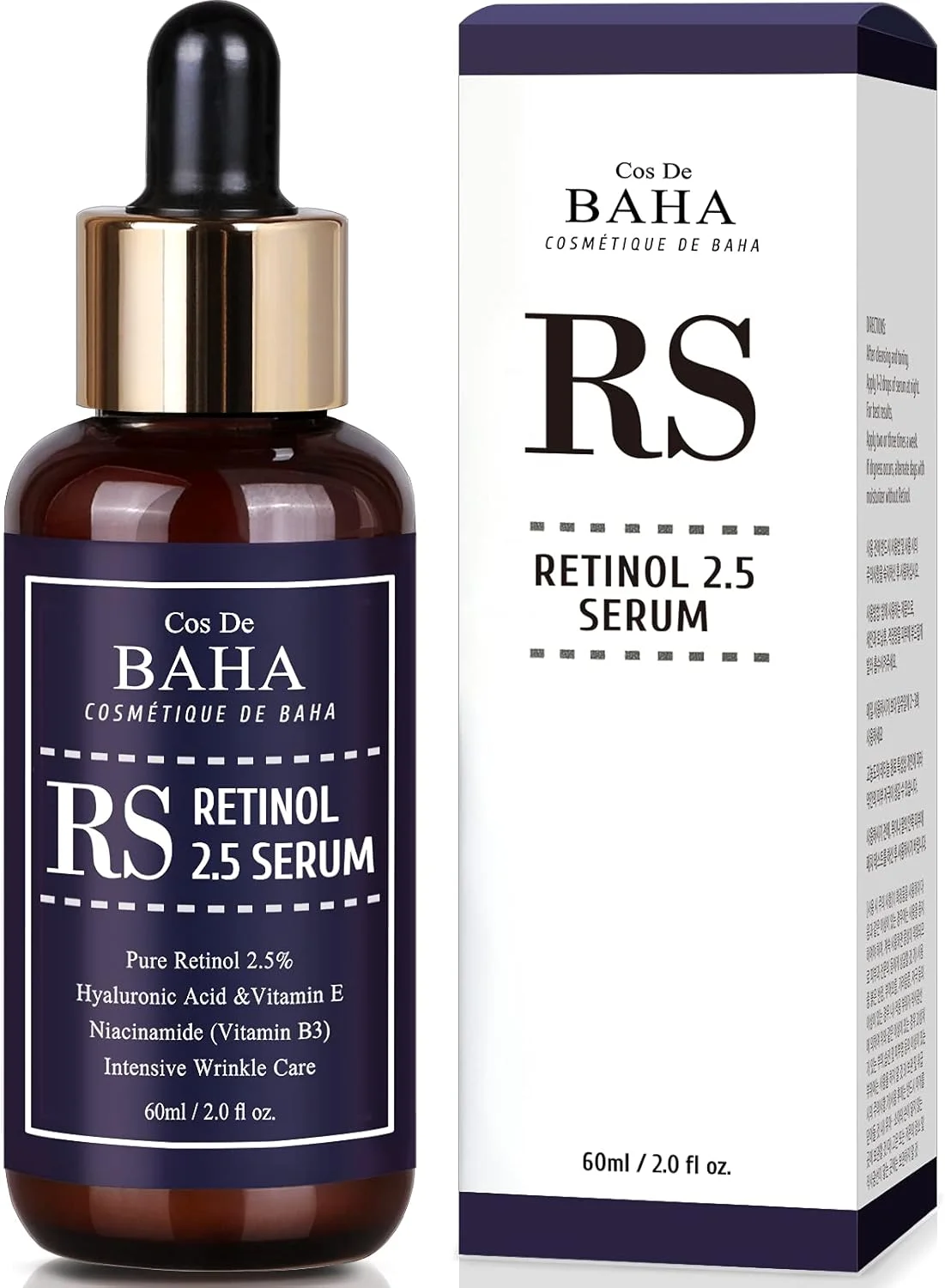 سرم صورت حاوی رتینول 2.5% Cos De BAHA به همراه ویتامین E - از بین برنده لک های صورت، محلول قوی برای صورت بدون نیاز به نسخه، 60 میلی لیتر