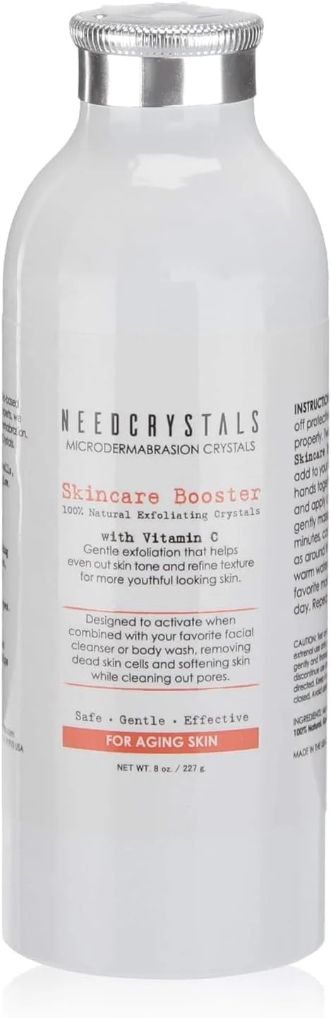 کریستال‌های میکرودرم ابریژن NeedCrystals، اسکراب صورت خانگی با ویتامین C. لایه بردار طبیعی صورت برای پوست کدر یا خشک، بهبود دهنده چروک، ضد پیری، بافت و روشن کننده پوست. 226 گرم
