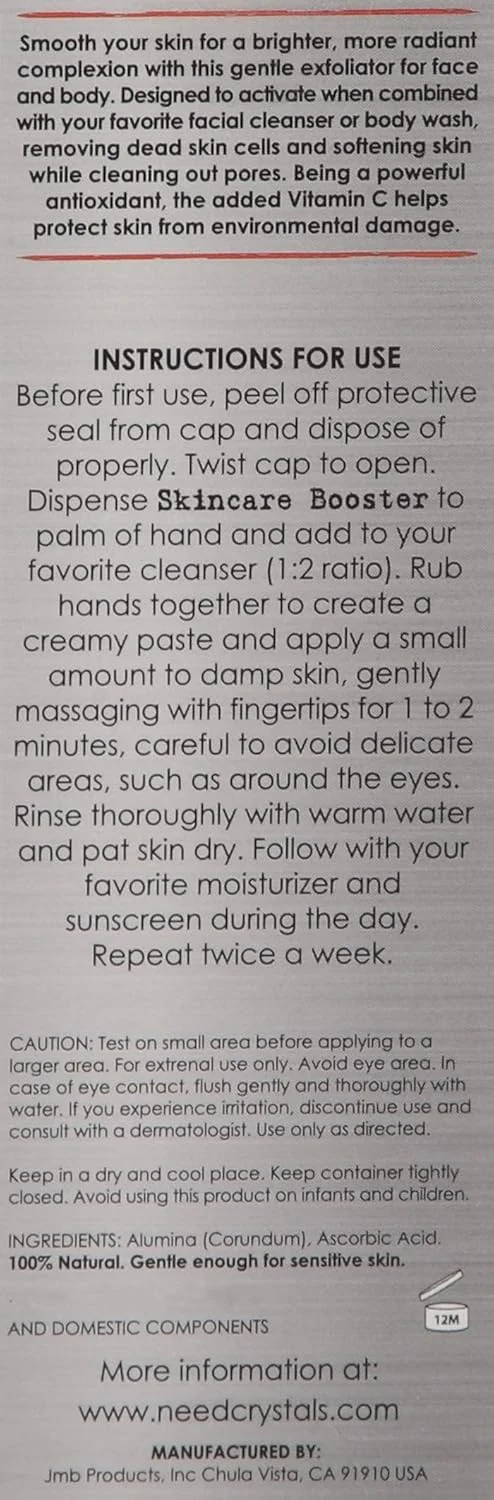 کریستال‌های میکرودرم ابریژن NeedCrystals، اسکراب صورت خانگی با ویتامین C. لایه بردار طبیعی صورت برای پوست کدر یا خشک، بهبود دهنده چروک، ضد پیری، بافت و روشن کننده پوست. 226 گرم