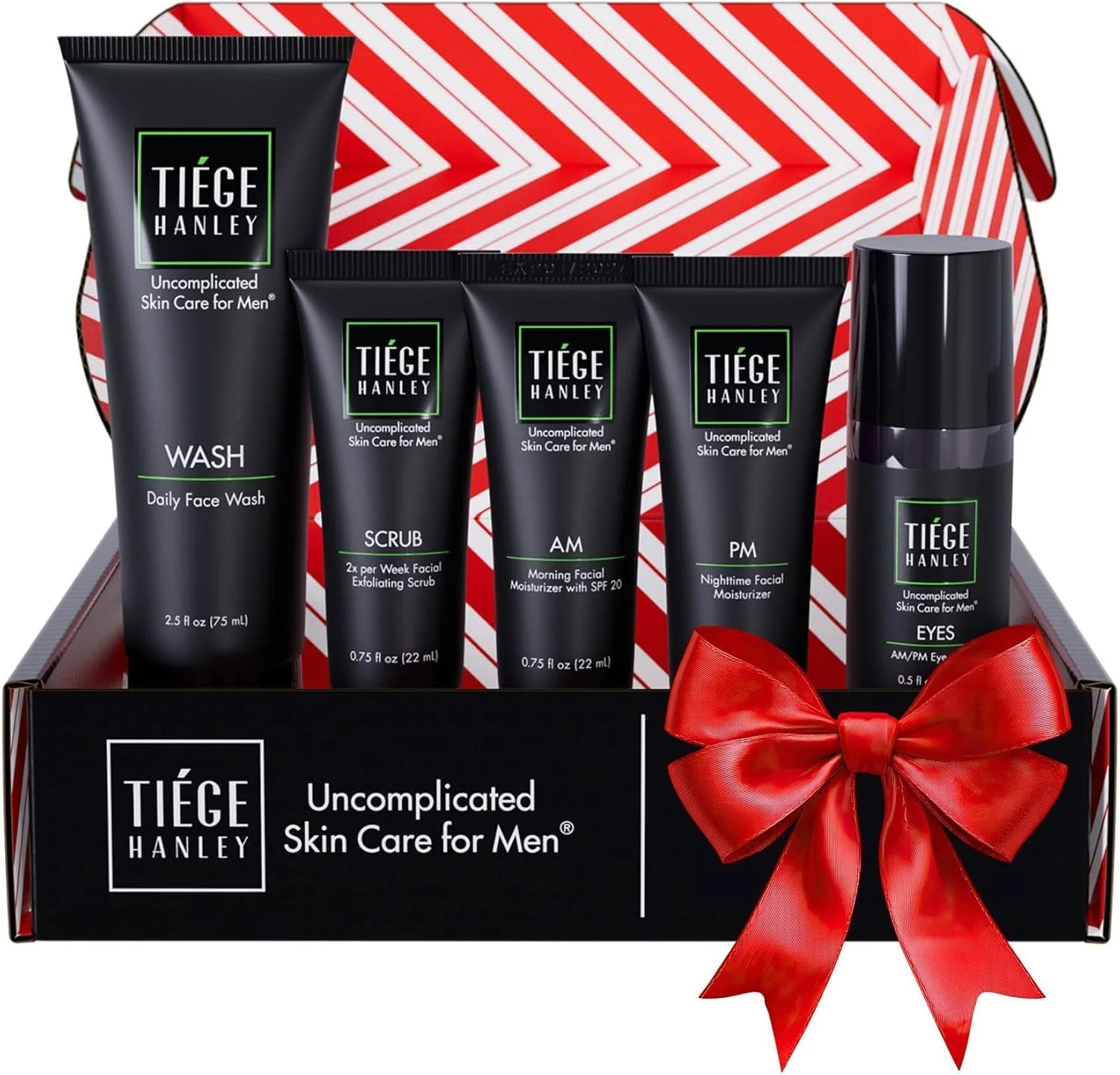 مجموعه مراقبت از پوست مردانه تیگه هنلی سطح 2 | پنج محصول شگفت انگیز شامل شستشوی صورت، مرطوب کننده صبح و شب، اسکراب لایه بردار و کرم دور چشم | هر روز عالی به نظر برسید و احساس خوبی داشته باشید، به همین سادگی است