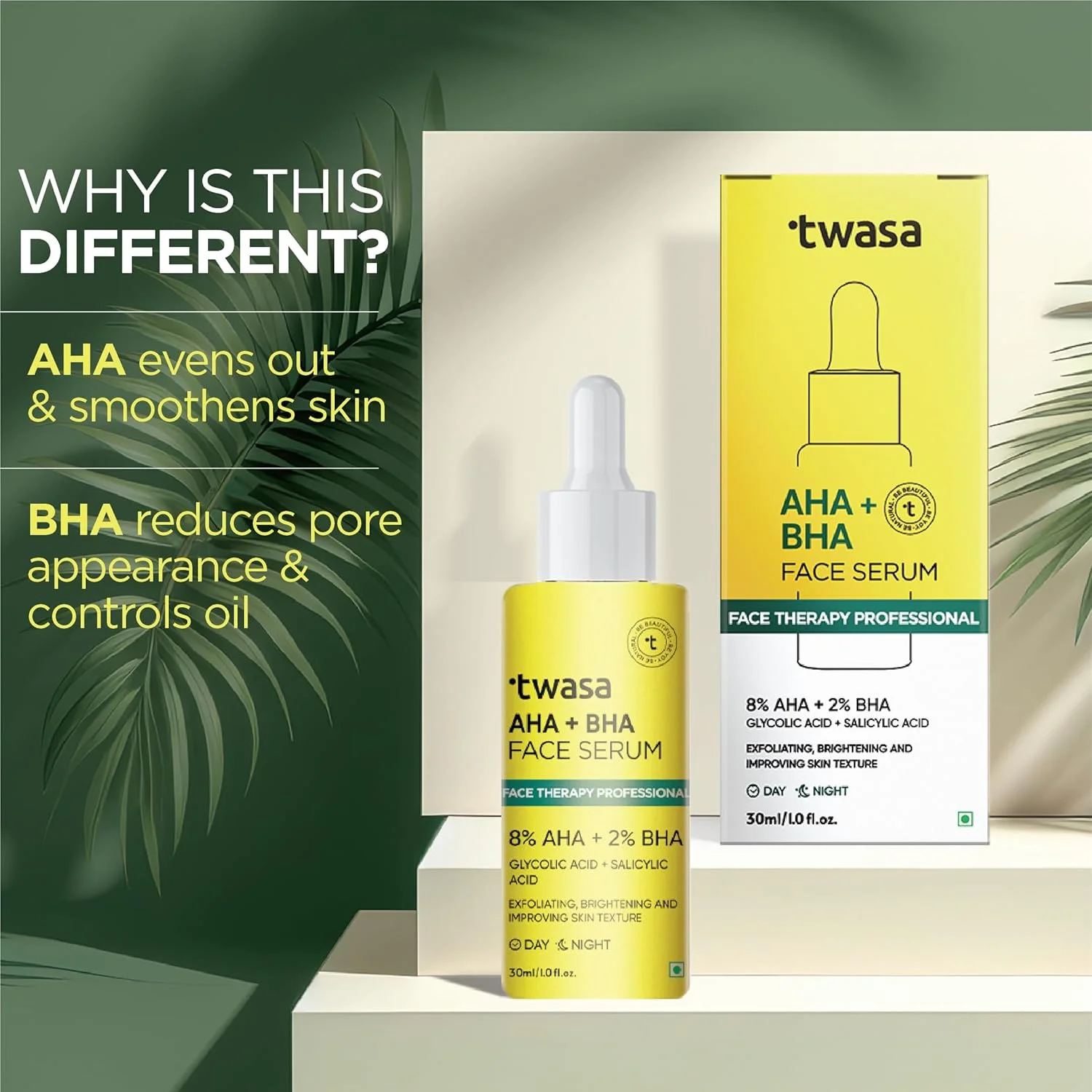 سرم لایه بردار صورت تواسا حاوی 8% AHA + 2% BHA، سرم حاوی AHA (گلیکولیک اسید) و BHA (سالیسیلیک اسید) | سرم لایه بردار | سرم برای کاهش خطوط ریز و چروک، کاهش رنگدانه | 30 میلی لیتر