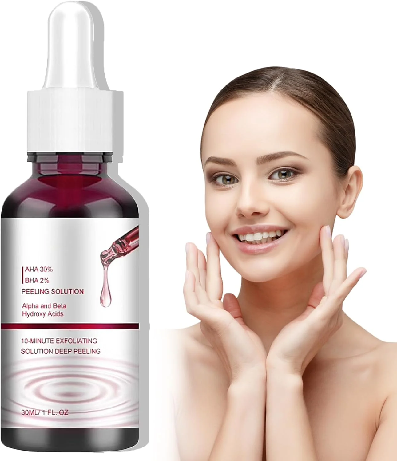 محلول لایه بردار AHA 30% + BHA 2%، سرم لایه بردار صورت، سرم صورت، سرم لایه بردار طبیعی صورت برای کاهش خطوط ریز و چین و چروک (30 میلی لیتر)