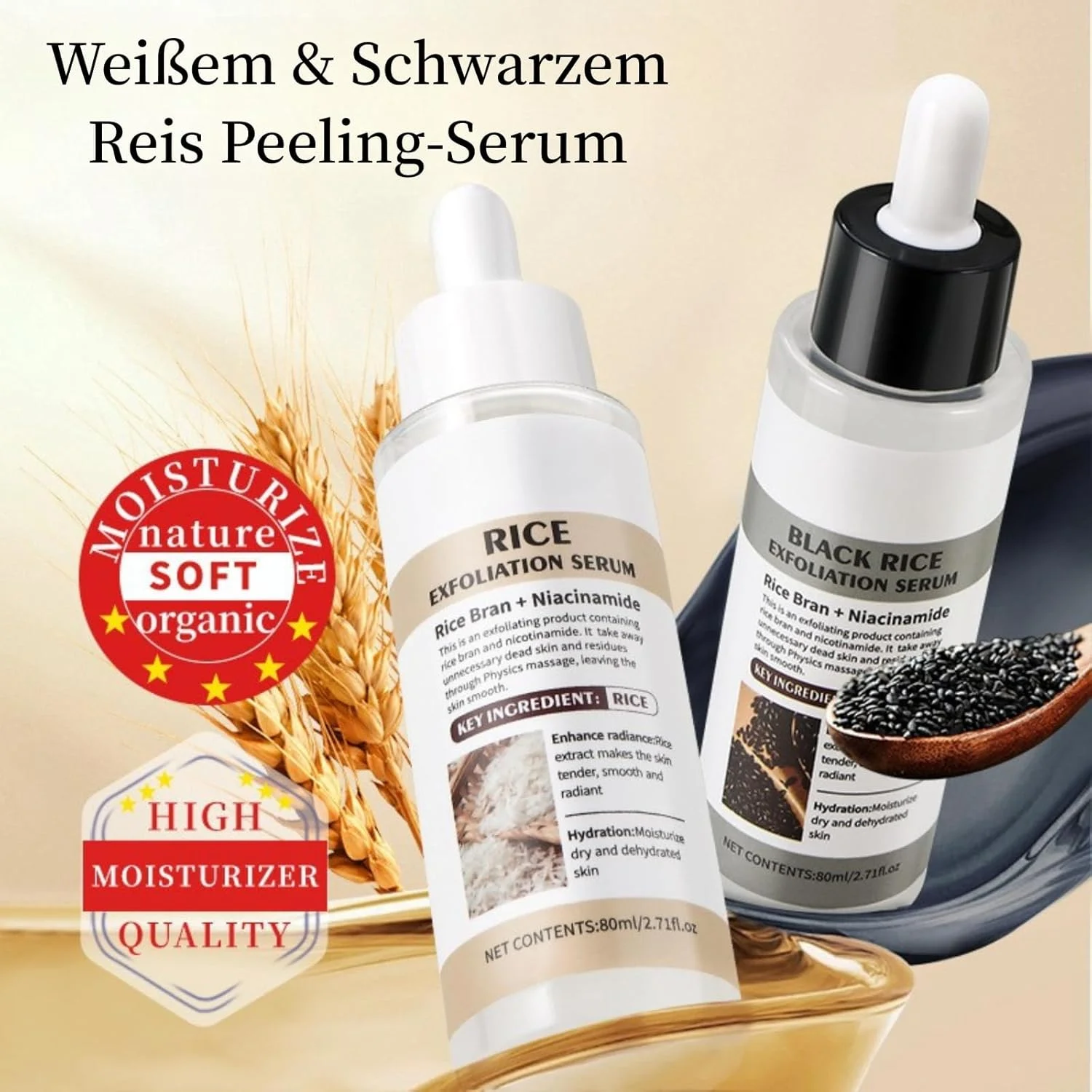 سرم آمپولی برنج لایه بردار و درخشان کننده پوست - آمپول برنج سفید و سیاه - لایه برداری صورت با برنج سفید و سیاه - سرم لایه بردار برنج، پاک کننده منافذ و مرطوب کننده