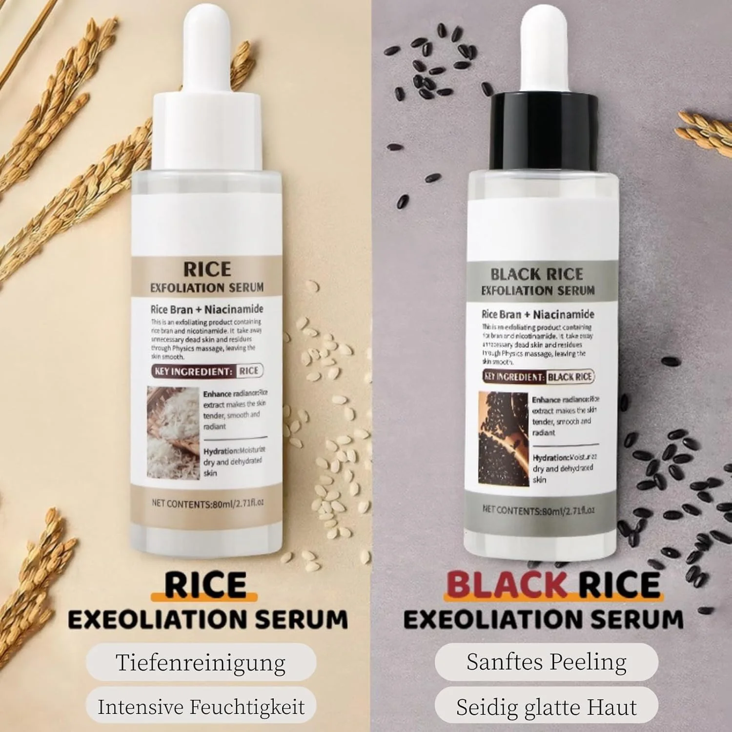 سرم آمپولی برنج لایه بردار و درخشان کننده پوست - آمپول برنج سفید و سیاه - لایه برداری صورت با برنج سفید و سیاه - سرم لایه بردار برنج، پاک کننده منافذ و مرطوب کننده