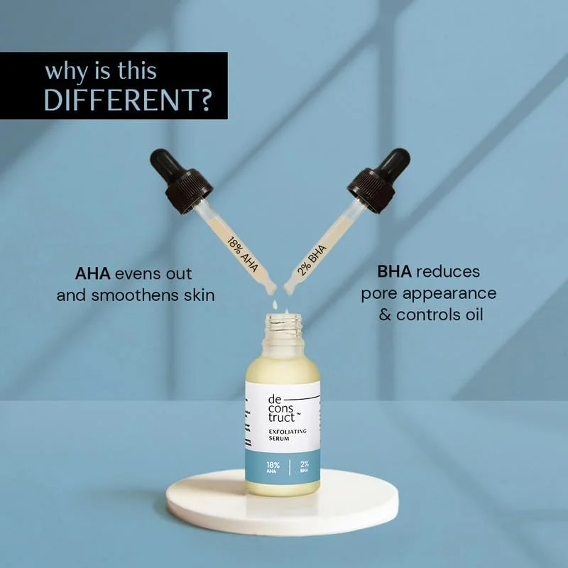 سرم لایه بردار Deconstruct حاوی 18% AHA + 2% BHA | سرم صورت - لایه برداری برای صاف کردن بافت پوست، یکنواخت کردن رنگ پوست و درخشان کردن پوست | 30 میلی لیتر