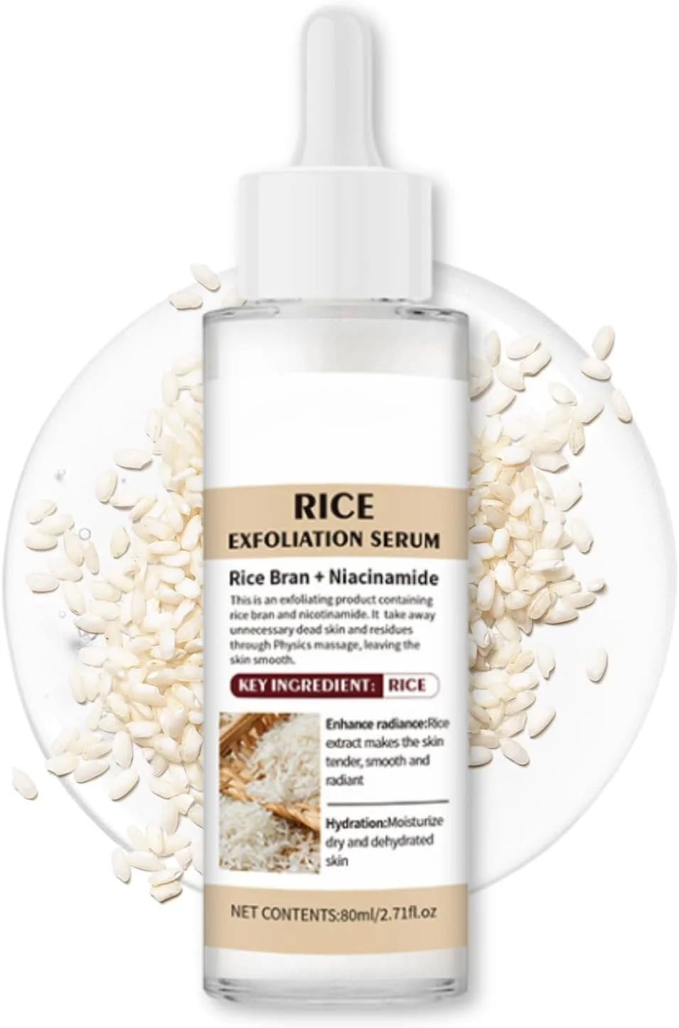 سرم آمپول برنج درخشان کننده پوست - لایه بردار برنج سفید و سیاه - لایه برداری صورت با برنج سفید و سیاه - سرم لایه بردار برنج، پاک کننده منافذ و مرطوب کننده (برنج سفید)