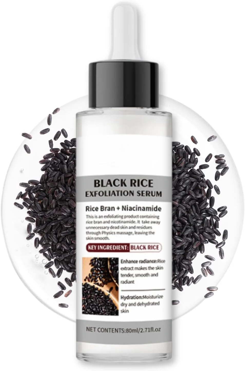سرم آمپول برنج درخشان کننده پوست - لایه بردار برنج سفید و سیاه - لایه برداری صورت با برنج سفید و سیاه - سرم لایه بردار برنج، پاک کننده منافذ و مرطوب کننده (برنج سیاه)