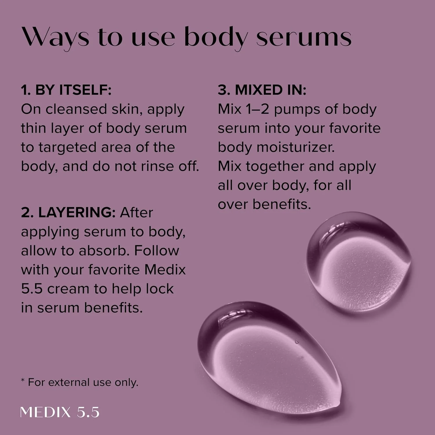 مجموعه ۳ عددی سرم صورت و بدن ضد پیری مدیکس 5.5، سرم لایه بردار 10% AHA + سرم آبرسان 3% اسید هیالورونیک + سرم تقویت کننده بدن و صورت روغن ویتامین F 20% برای روتین مراقبت روزانه پوست