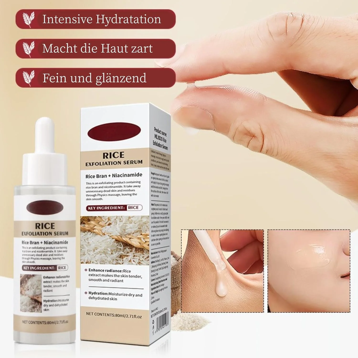 سرم آمپول برنج درخشان کننده پوست - لایه بردار برنج سفید و سیاه - لایه برداری صورت با برنج سفید و سیاه - سرم لایه بردار برنج، پاک کننده منافذ و مرطوب کننده (برنج سفید)