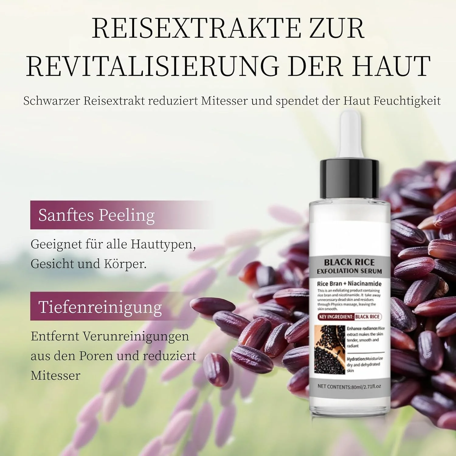 سرم آمپول برنج درخشان کننده پوست - لایه بردار برنج سفید و سیاه - لایه برداری صورت با برنج سفید و سیاه - سرم لایه بردار برنج، پاک کننده منافذ و مرطوب کننده (برنج سیاه)