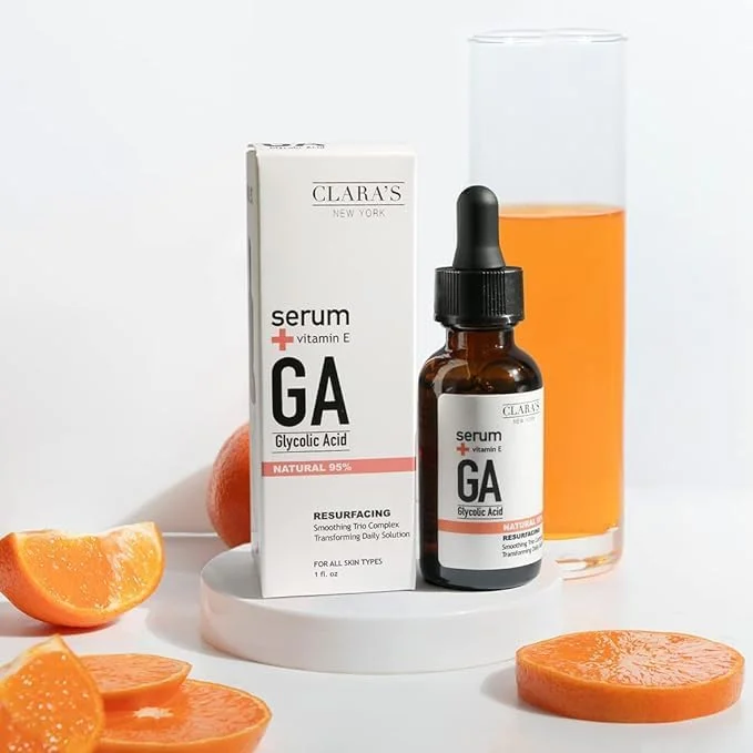 سرم صورت گلیکولیک اسید کلارا نیویورک با ویتامین E برای لایه برداری، صاف و درخشان کردن پوست صورت - ساخت آمریکا 30 میلی لیتر