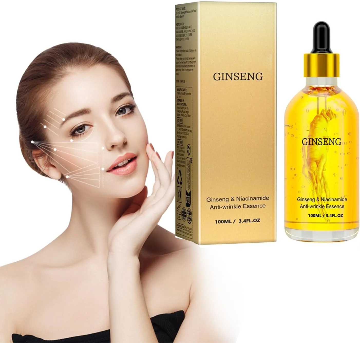 سرم صورت ضد چروک با عصاره جینسینگ، سرم مرطوب کننده پوست، کاهش خطوط ریز، سفت کننده صورت