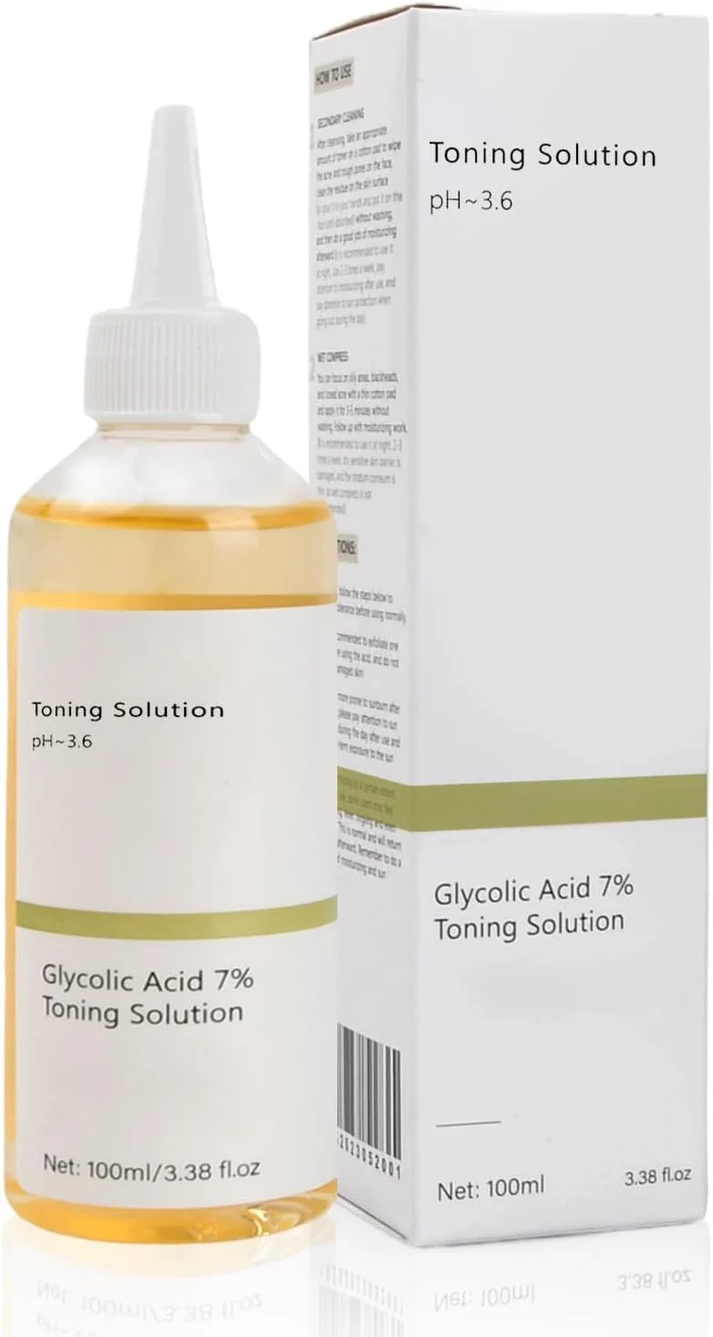 محلول تونر حاوی 7% گلیکولیک اسید، محلول لایه بردار گلیکولیک اسید، تونر لایه بردار، سرم مراقبت از پوست مرطوب کننده و لایه بردار صورت (نوع 2)