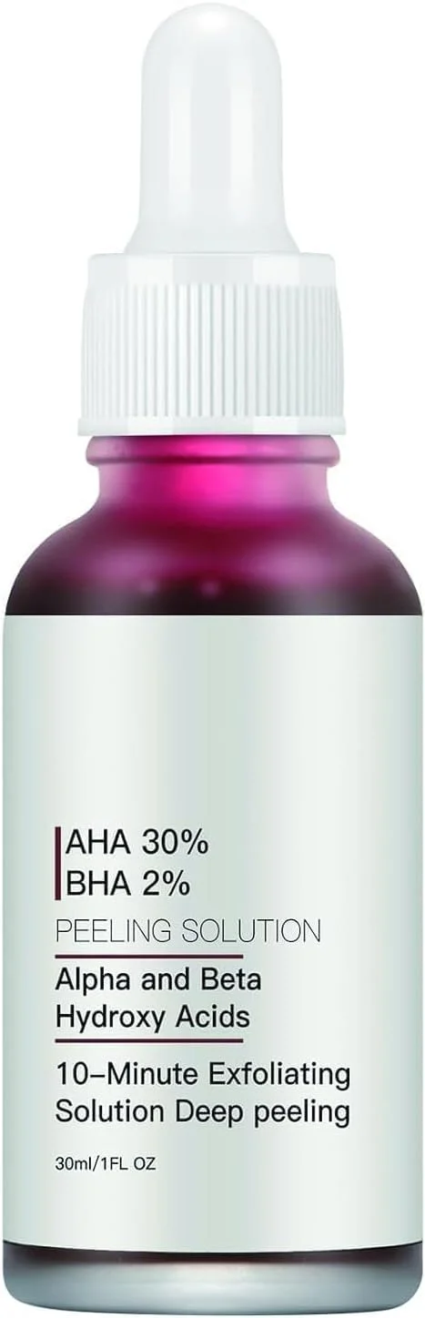 محلول لایه بردار - محلول لایه بردار AHA 30% + BHA 2% برای پوست درخشان، آلفا و بتا هیدروکسی اسیدها، بافت صاف و پاکسازی منافذ، لایه بردار یا پیلینگ صورت، رفع آکنه، جوان سازی و تعادل پوست