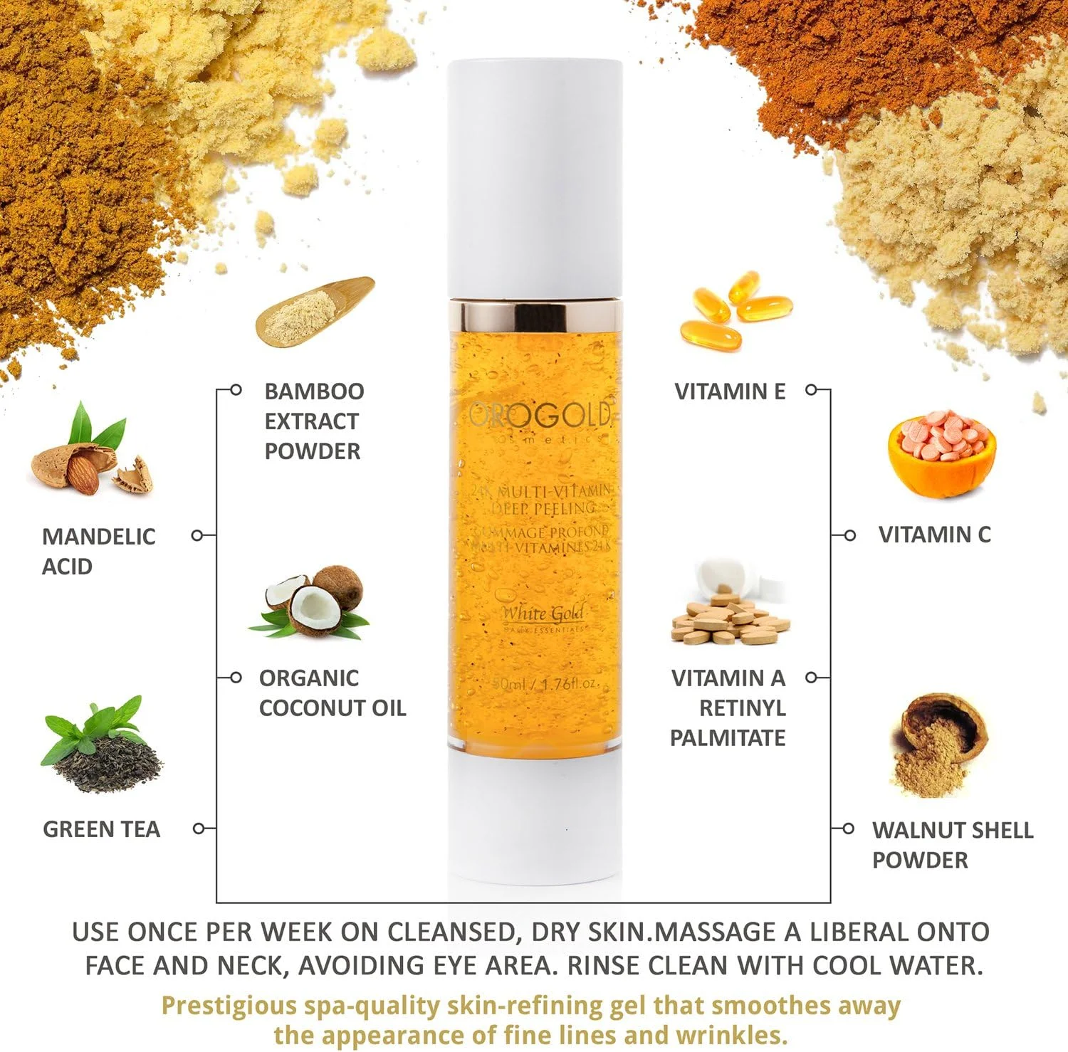 لایه بردار عمقی صورت چند ویتامینه طلای سفید 24 عیار Orogold، 50 میلی لیتر