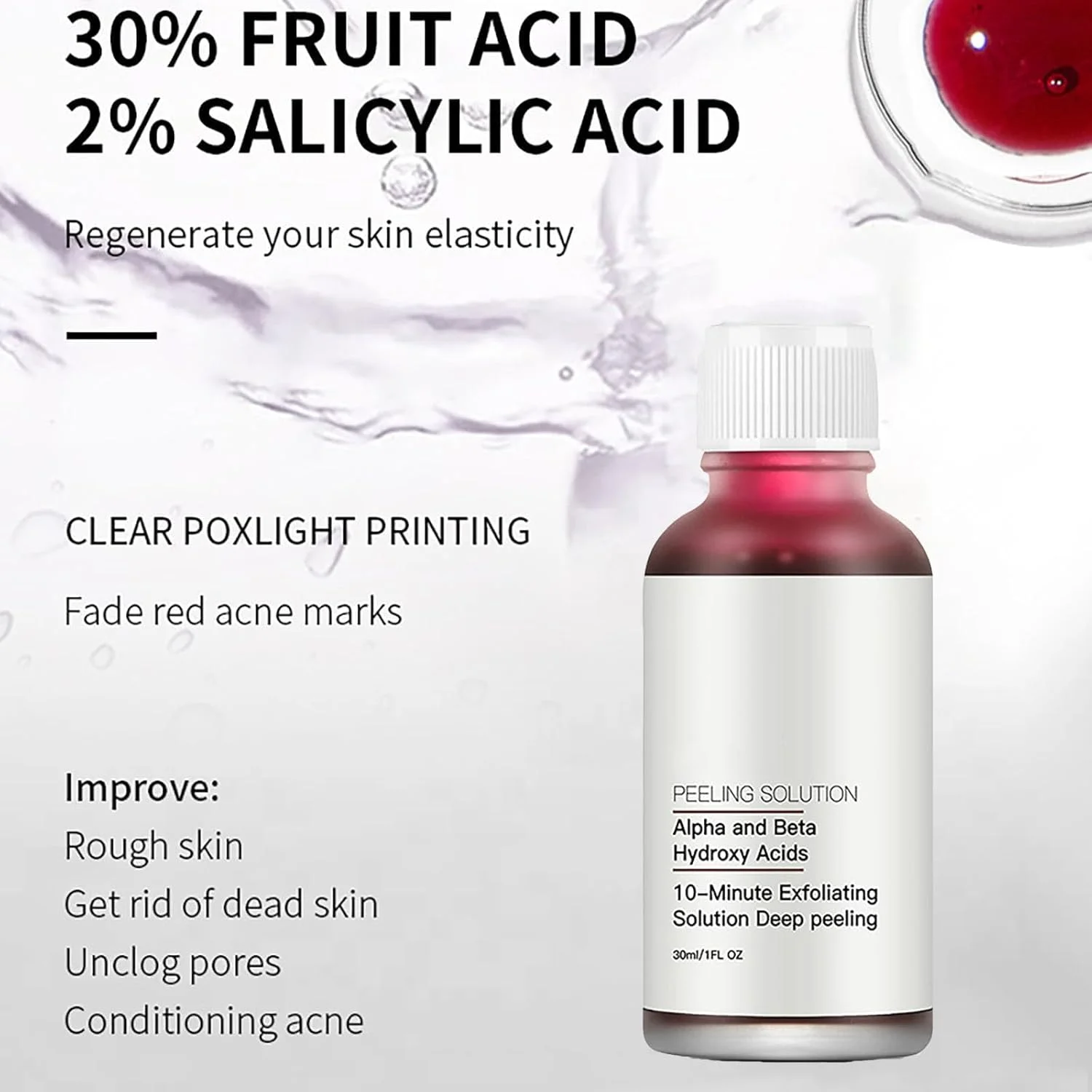 سرم اسید سالیسیلیک، محلول لایه بردار AHA 30% + BHA 2%، سرم لایه بردار صورت برای لکه های تیره و درخشش، روغن لایه بردار صورت BHA برای لایه برداری، مرطوب کردن و تسکین پوست