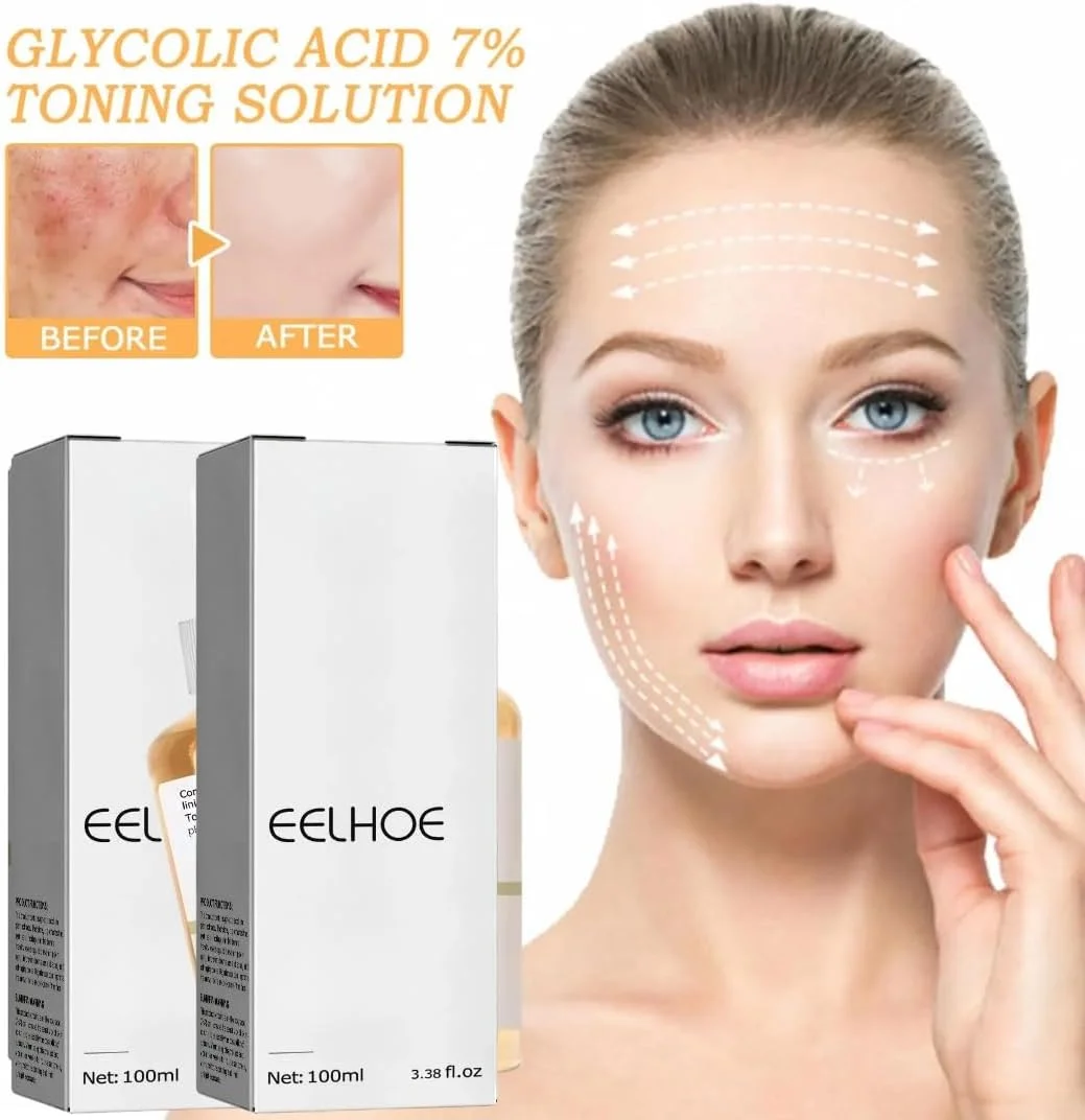 تونر گلیکولیک اسید صورت Mimi & Beibei حجم 100 میلی لیتر، تونر لایه بردار صورت با 7% گلیکولیک اسید، کوچک کننده منافذ، لایه بردار صورت آبرسان، کاهش دهنده لک های پوستی، پوست صاف، محلول تونینگ ضد پیری