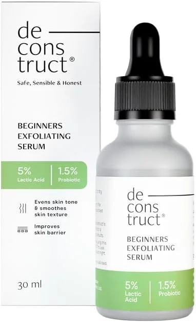 سرم لایه بردار ملایم دکانستراکت با 5% لاکتیک اسید (AHA) + 1.5% پروبیوتیک | لایه بردار صورت برای روشن کردن پوست، یکنواخت کردن لکه های تیره و جای جوش، تقویت و صاف کردن پوست | 30 میلی لیتر